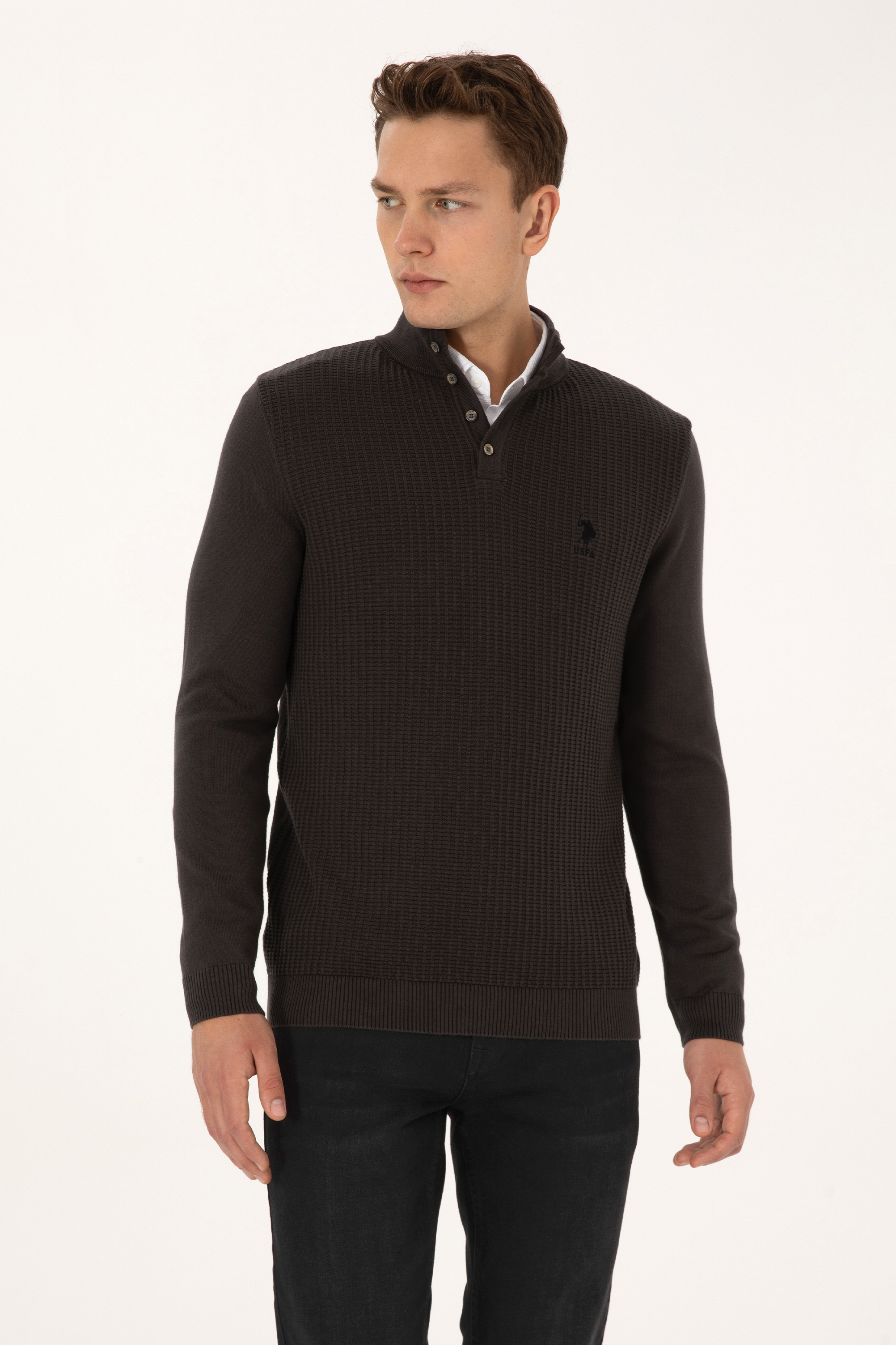 بافت زغالی ملانژ رگولار مردانه یو اس پولو | US POLO ASSN