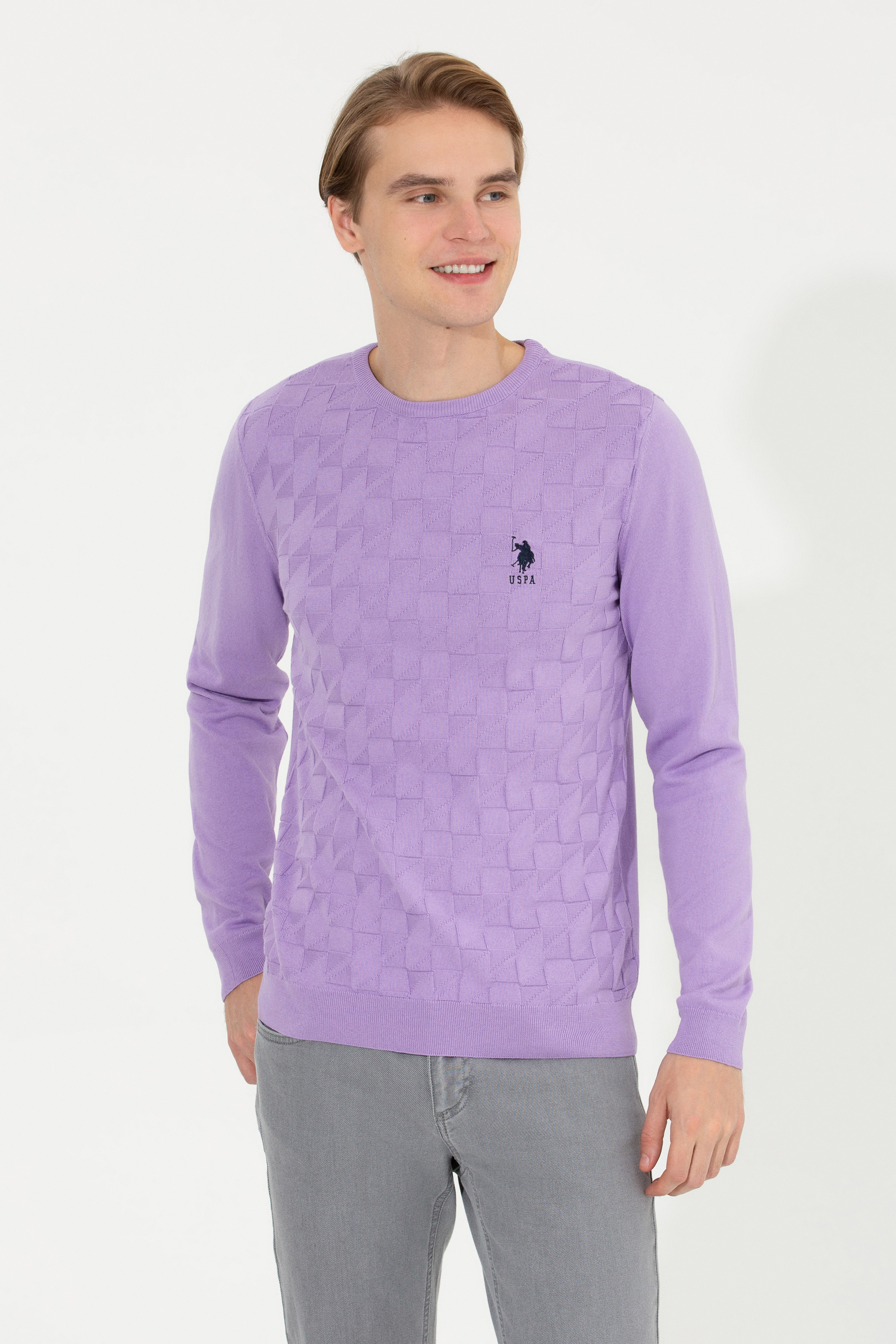 بافت یقه گرد یاسی اندامی مردانه یو اس پولو | US POLO ASSN