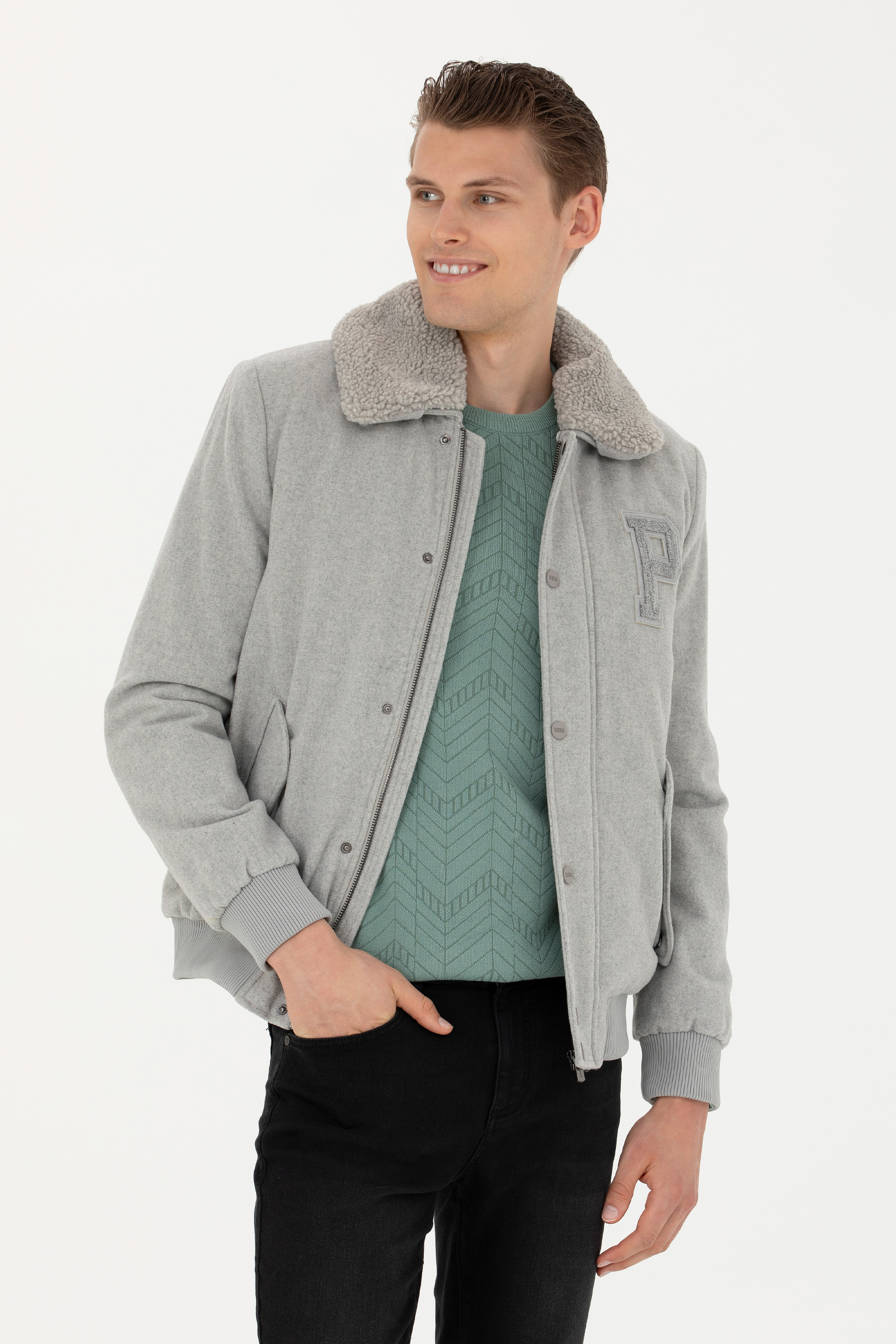 کاپشن خاکستری رگولار مردانه یو اس پولو | US POLO ASSN