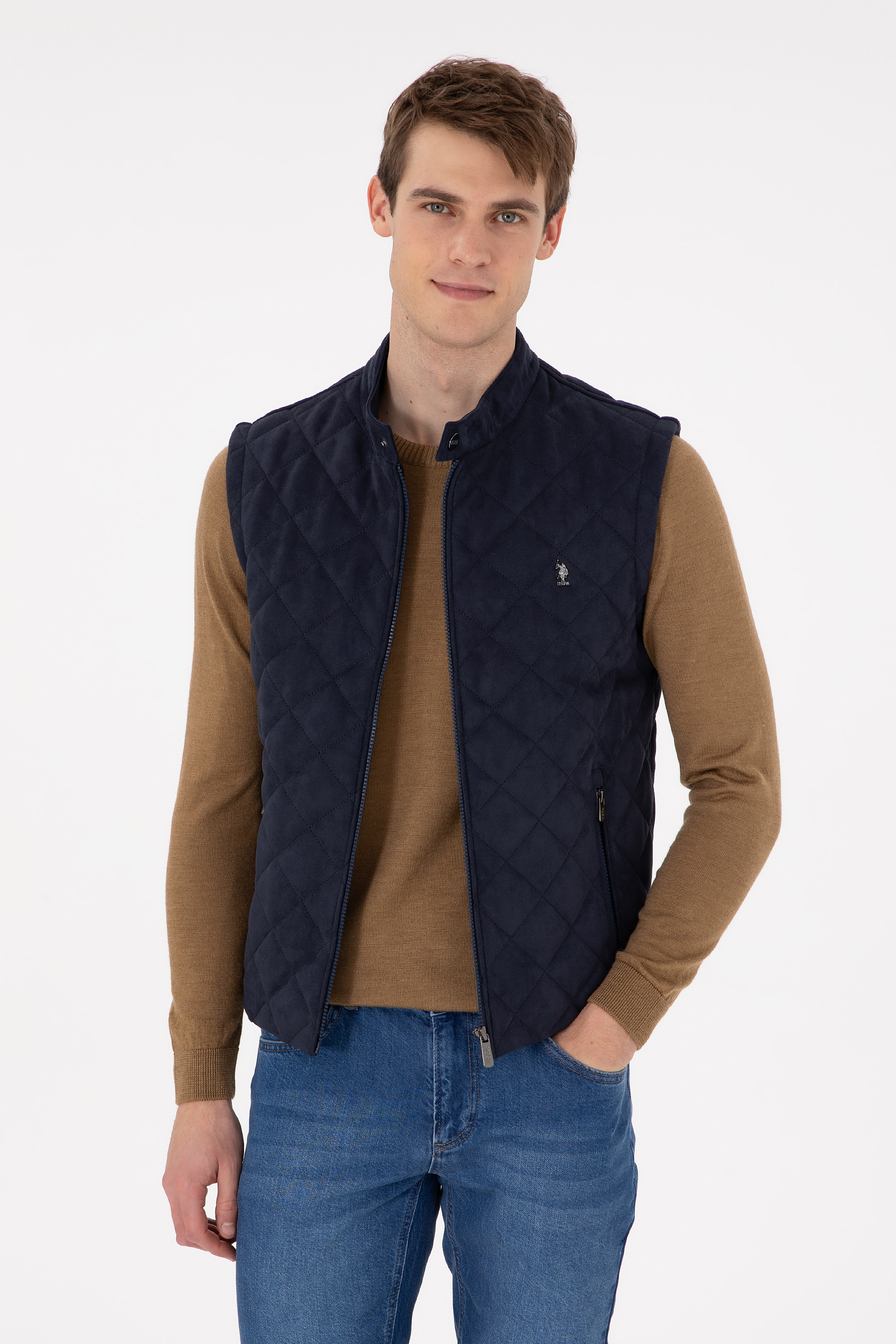 جلیقه چرم لاجورد استاندارد فیت مردانه یو اس پولو | US POLO ASSN