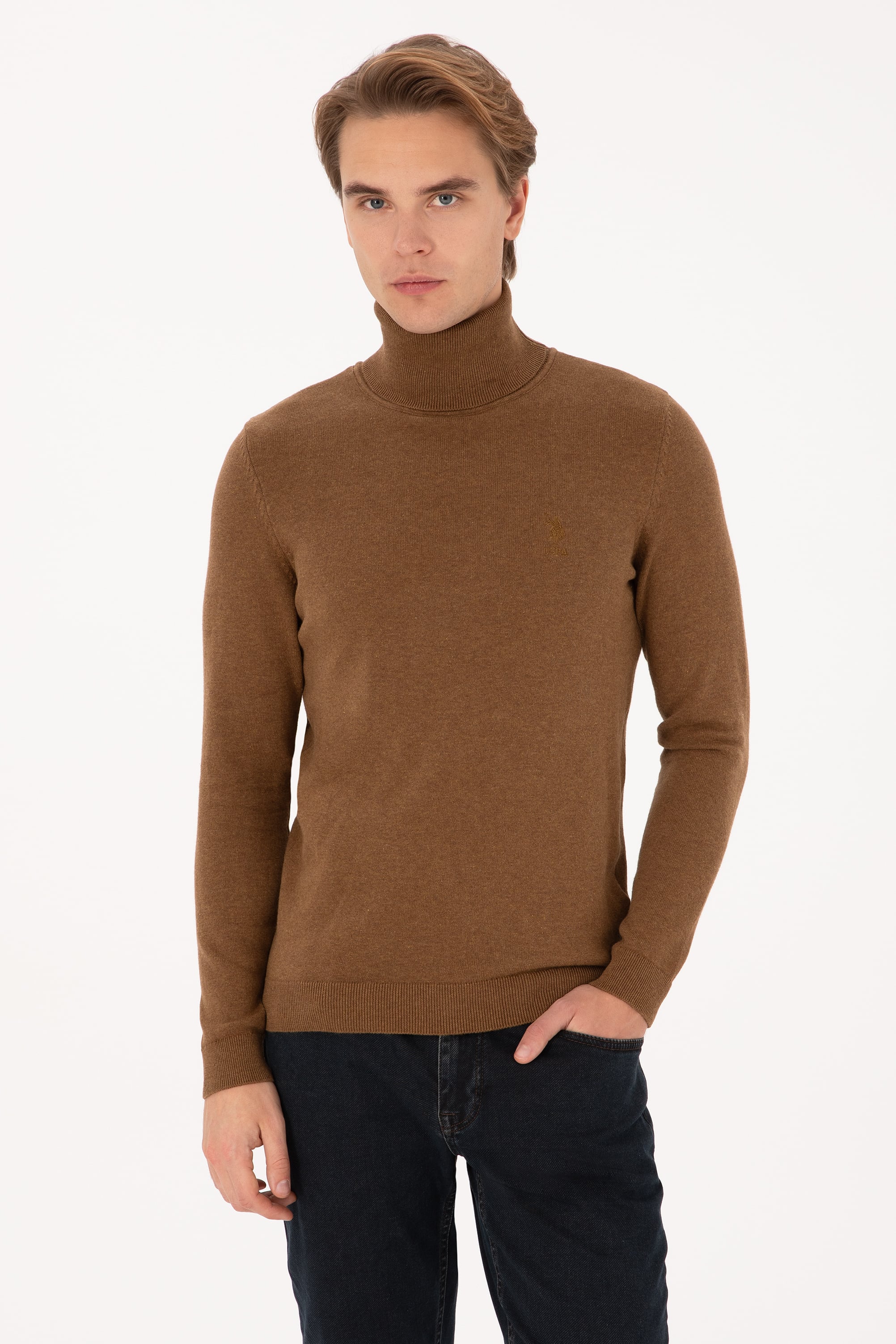 بافت خاکی ملانژ اندامی مردانه یو اس پولو | US POLO ASSN