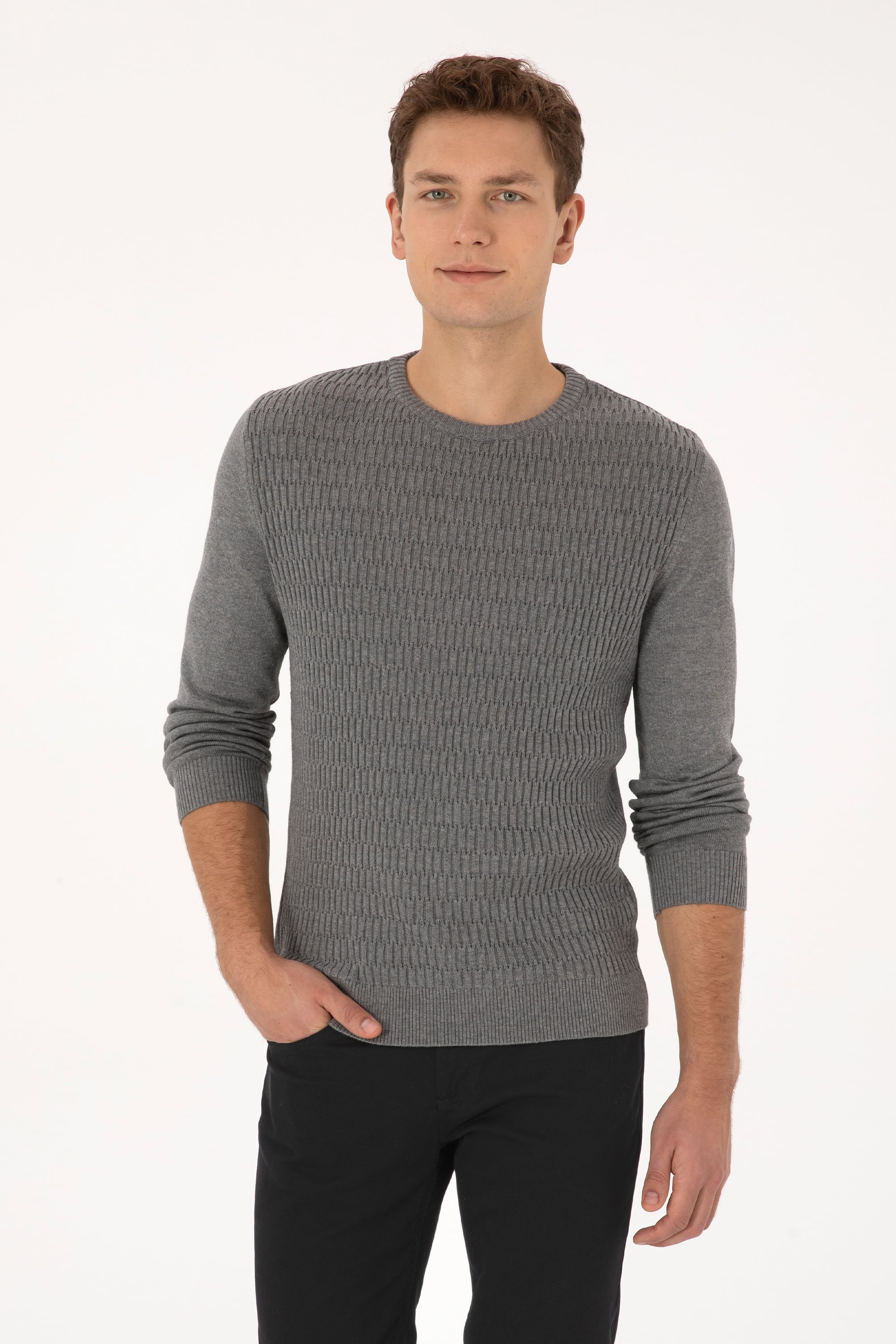 بافت خاکستری ملانژ رگولار مردانه یو اس پولو | US POLO ASSN