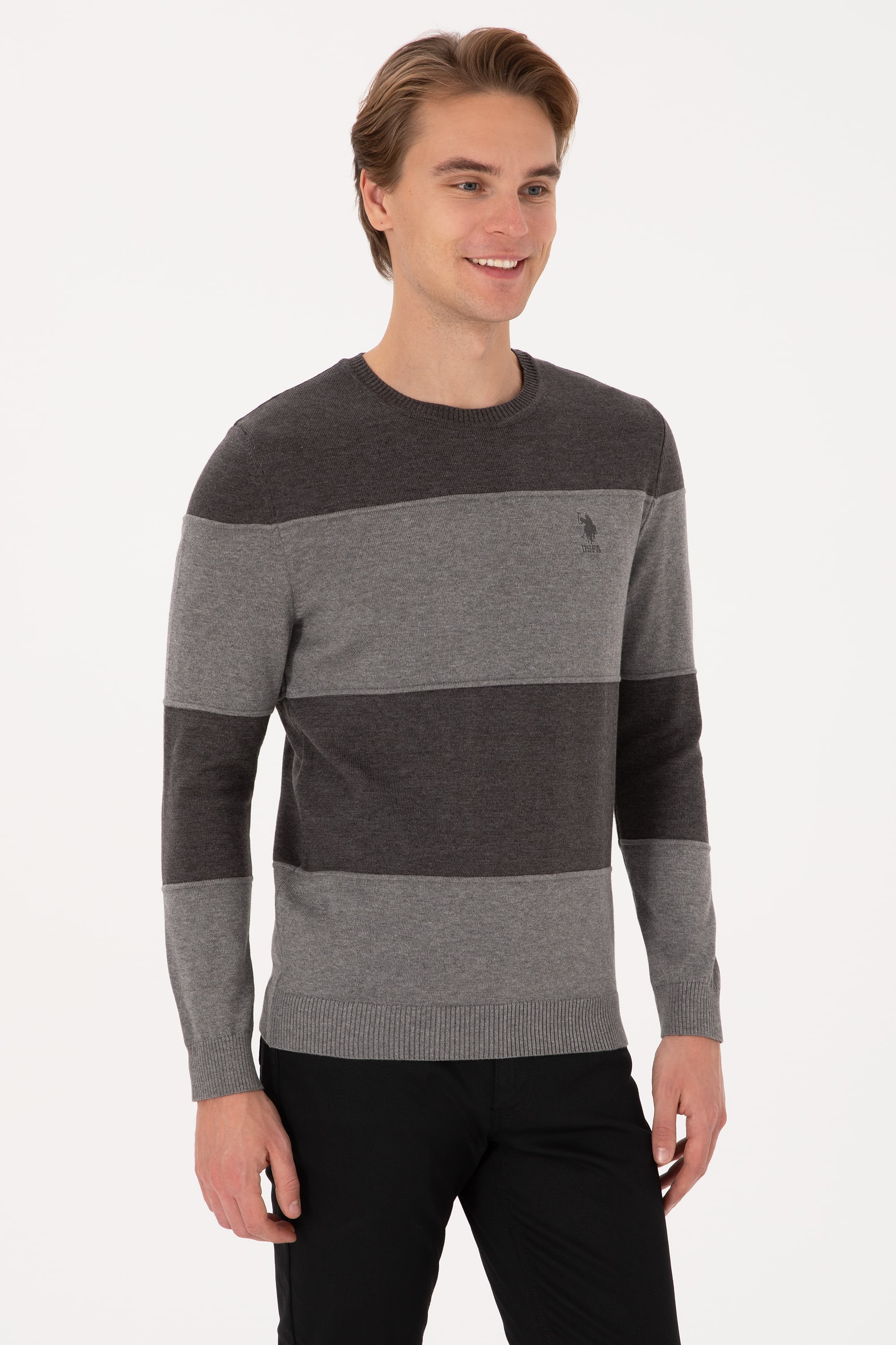 بافت زغالی ملانژ رگولار مردانه یو اس پولو | US POLO ASSN