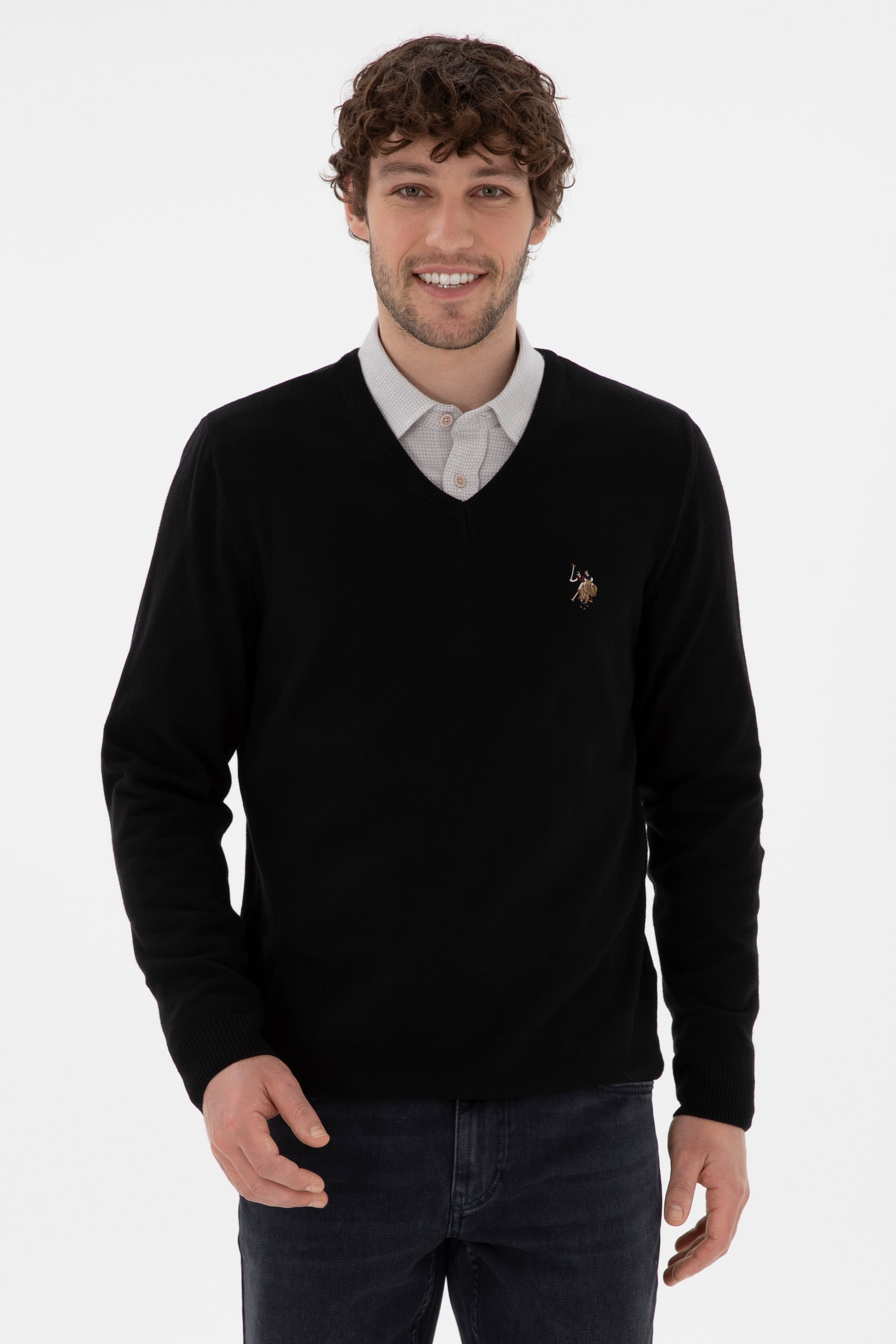 بافت یقه هفت سیاه اندامی مردانه یو اس پولو | US POLO ASSN