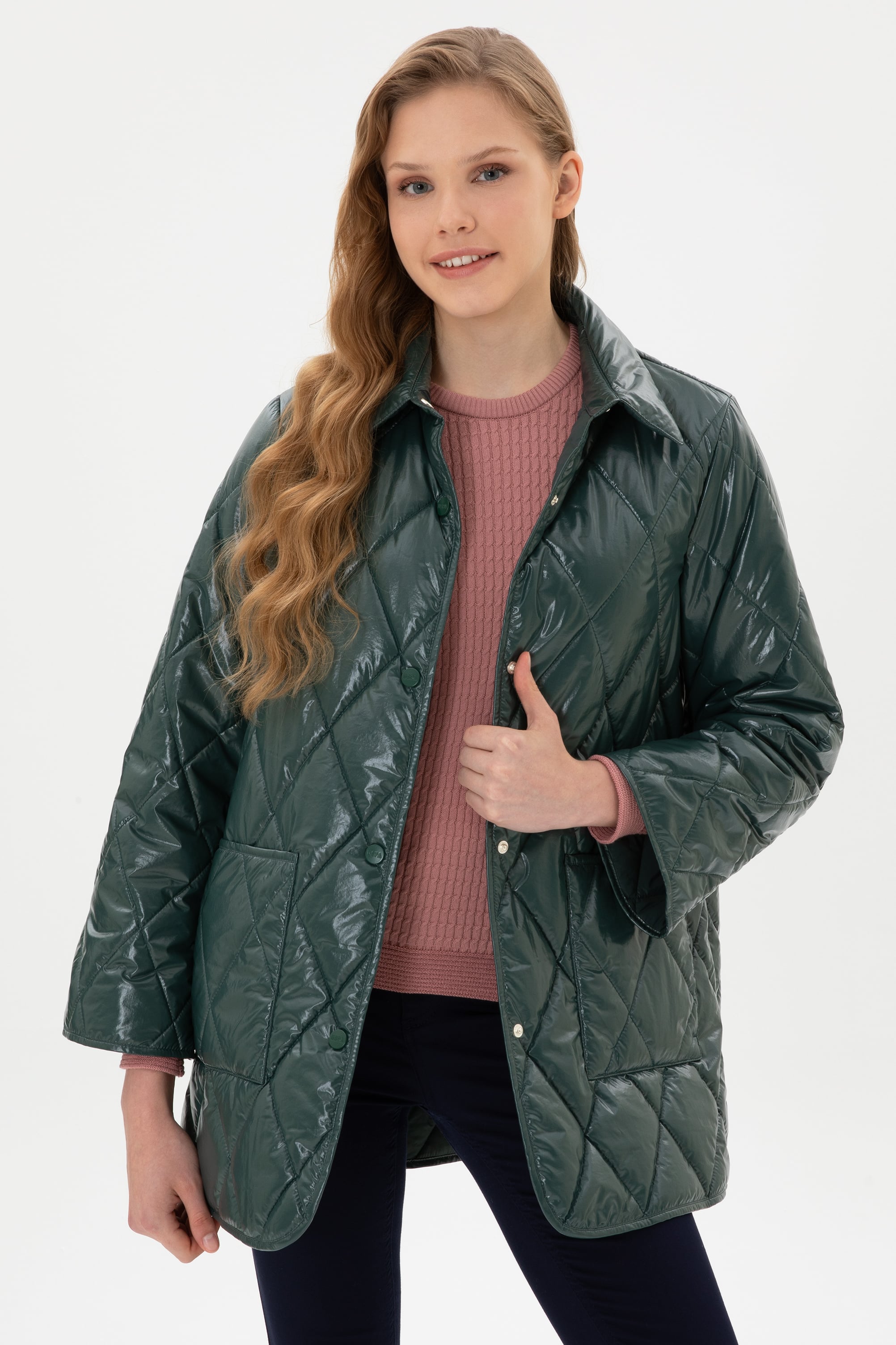 کاپشن سبز تیره BASIC زنانه یو اس پولو | US POLO ASSN