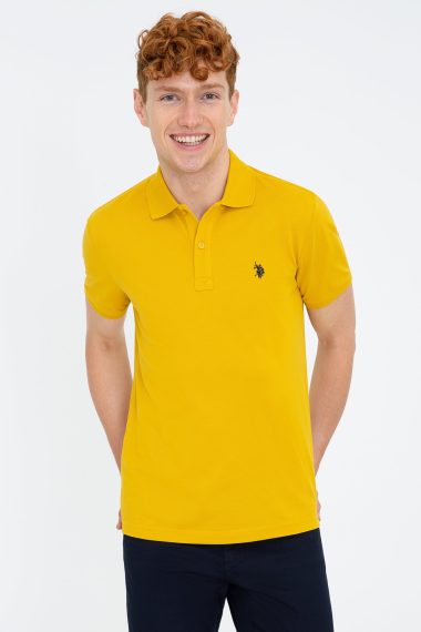پولوشرت یقه پولو زرد تیره  اندامی آستین کوتاه مردانه یو اس پولو | US POLO ASSN