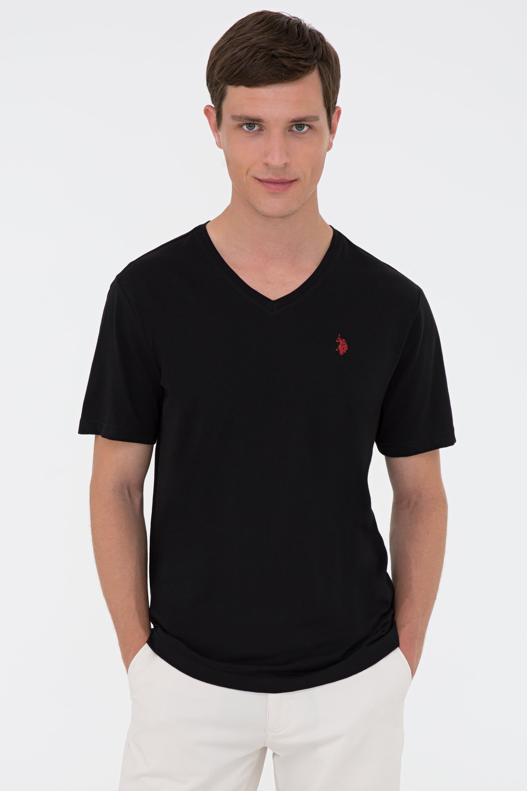 تی شرت یقه هفت سیاه رگولار آستین کوتاه مردانه یو اس پولو | US POLO ASSN