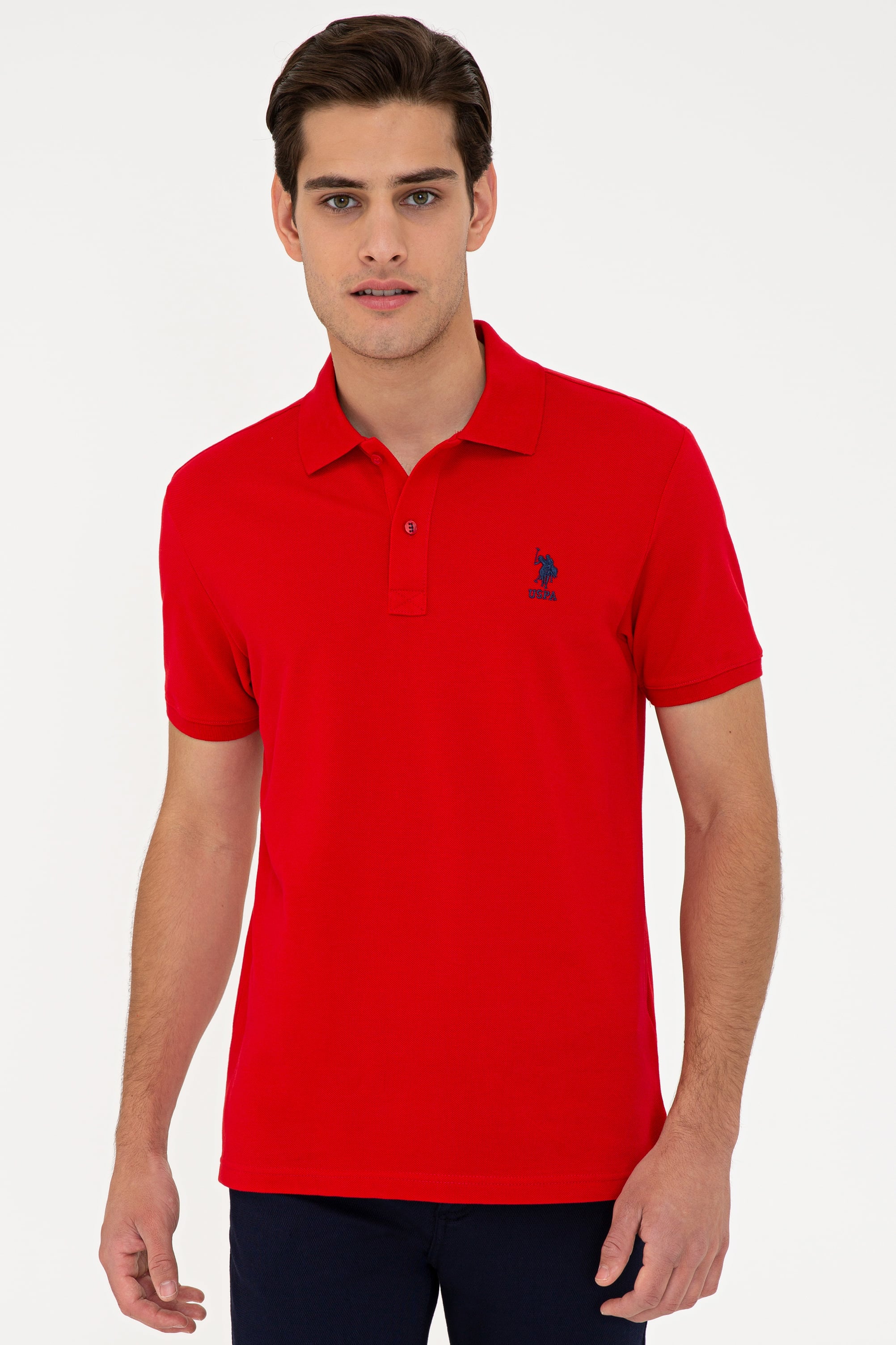 پولوشرت یقه پولو قرمز اندامی آستین کوتاه مردانه یو اس پولو | US POLO ASSN