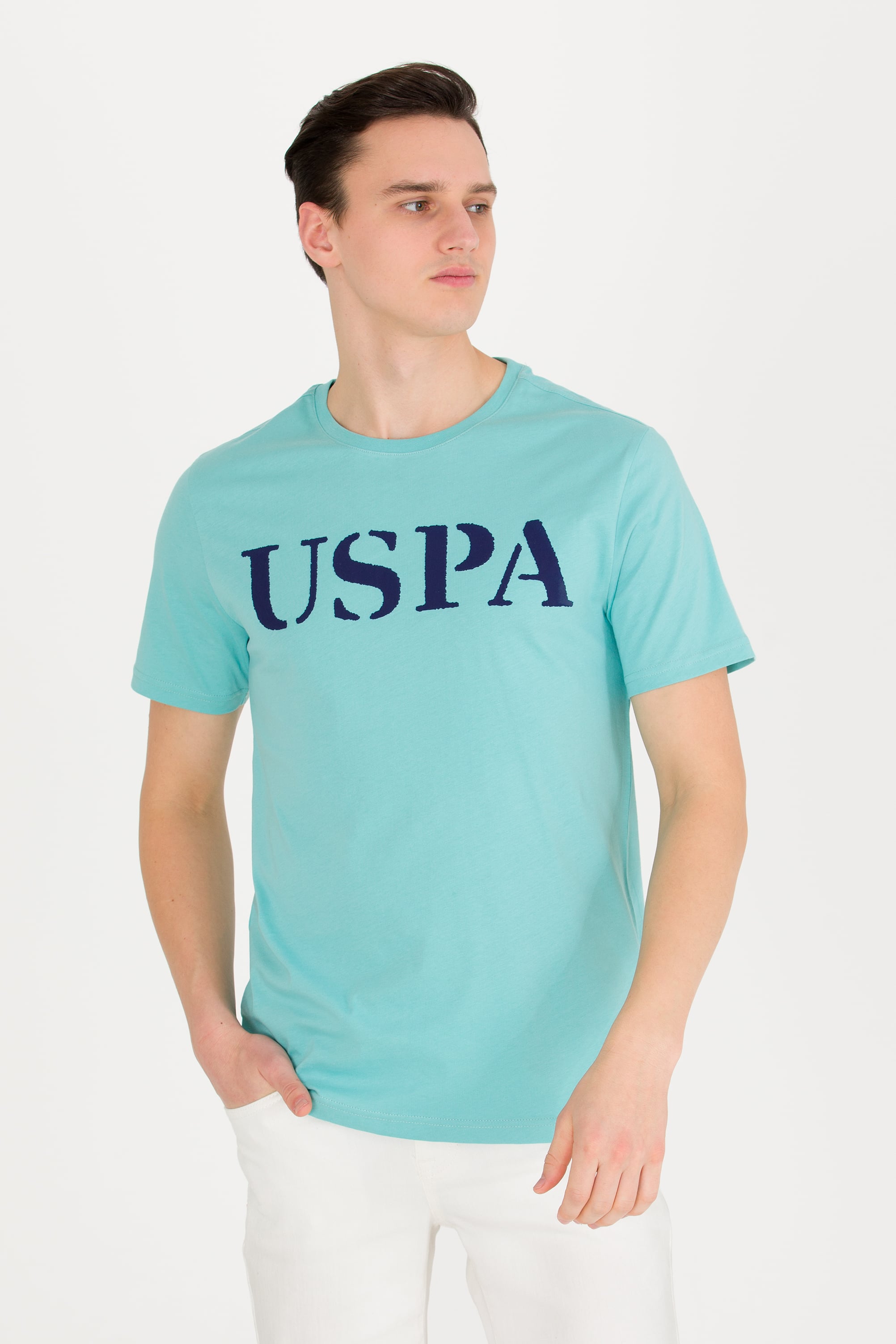 پولوشرت یقه گرد نعناعی رگولار آستین کوتاه مردانه یو اس پولو | US POLO ASSN