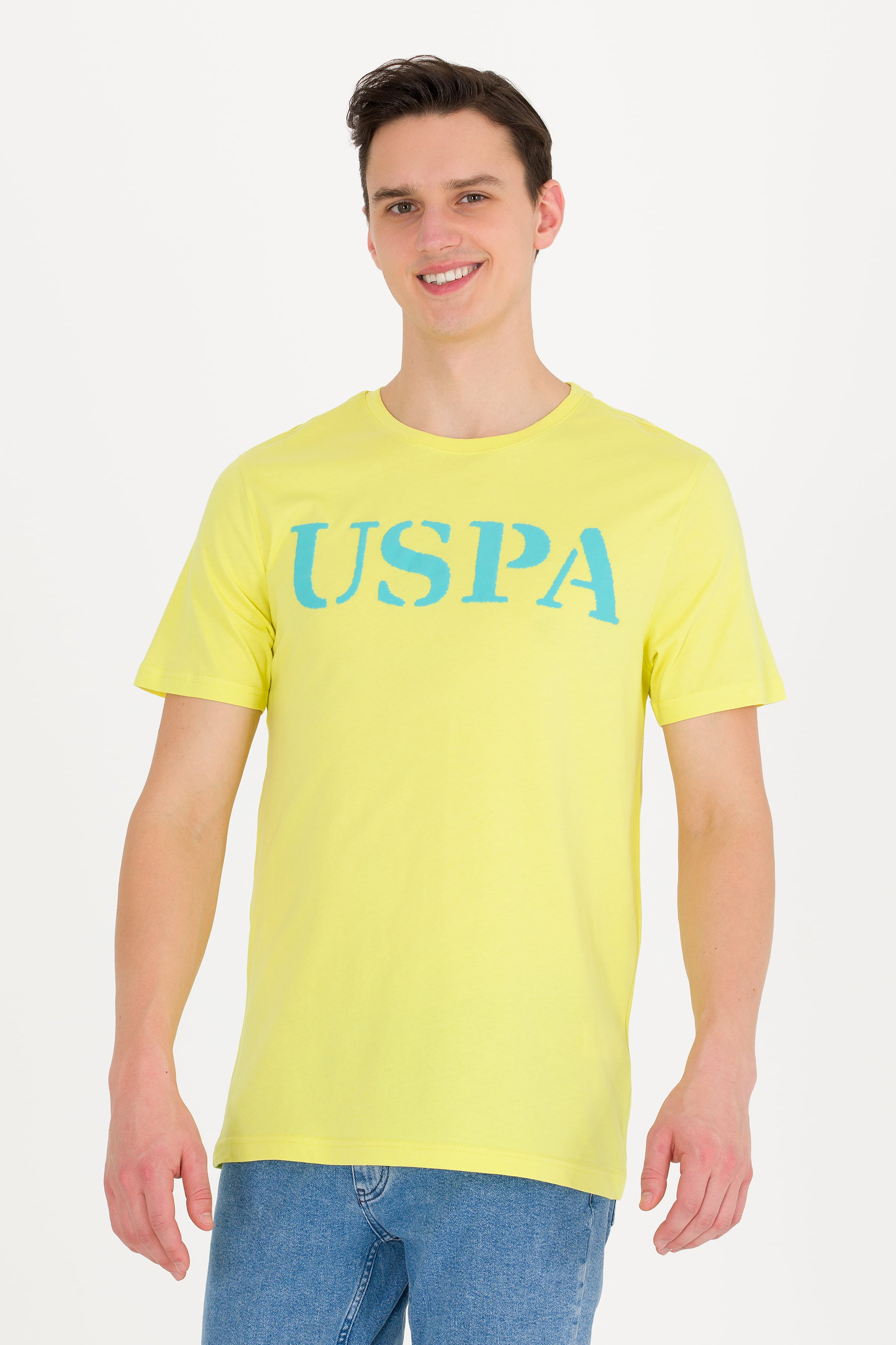 پولوشرت یقه گرد لیمویی رگولار آستین کوتاه مردانه یو اس پولو | US POLO ASSN