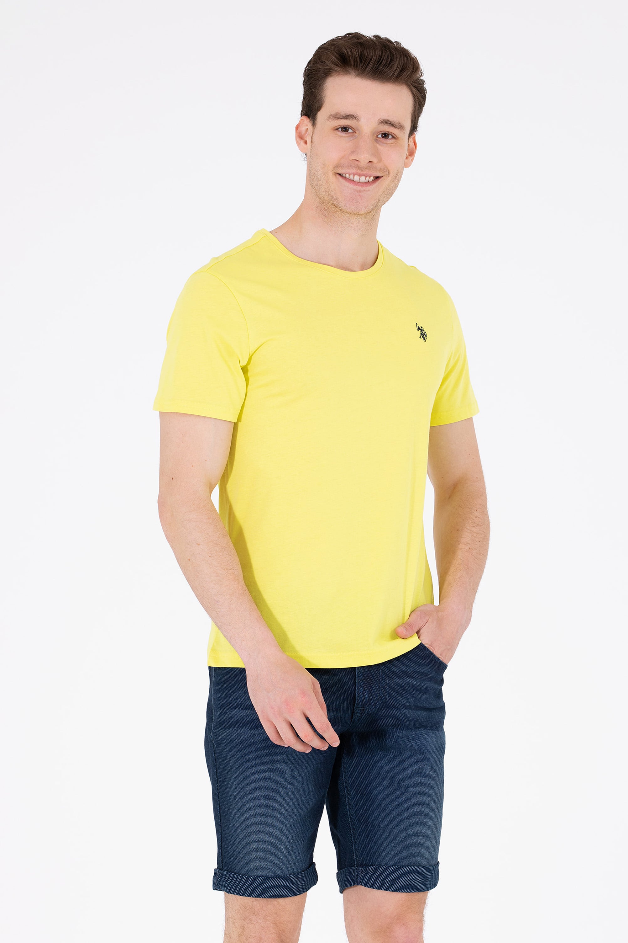 پولوشرت یقه گرد لیمویی رگولار آستین کوتاه مردانه یو اس پولو | US POLO ASSN