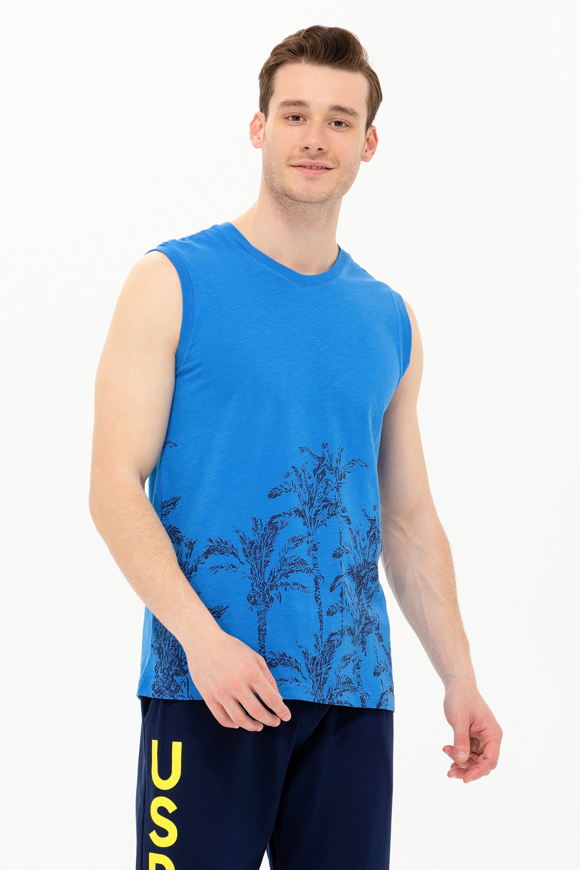 پولوشرت یقه گرد آبی استاندارد فیت بدون آستین مردانه یو اس پولو | US POLO ASSN