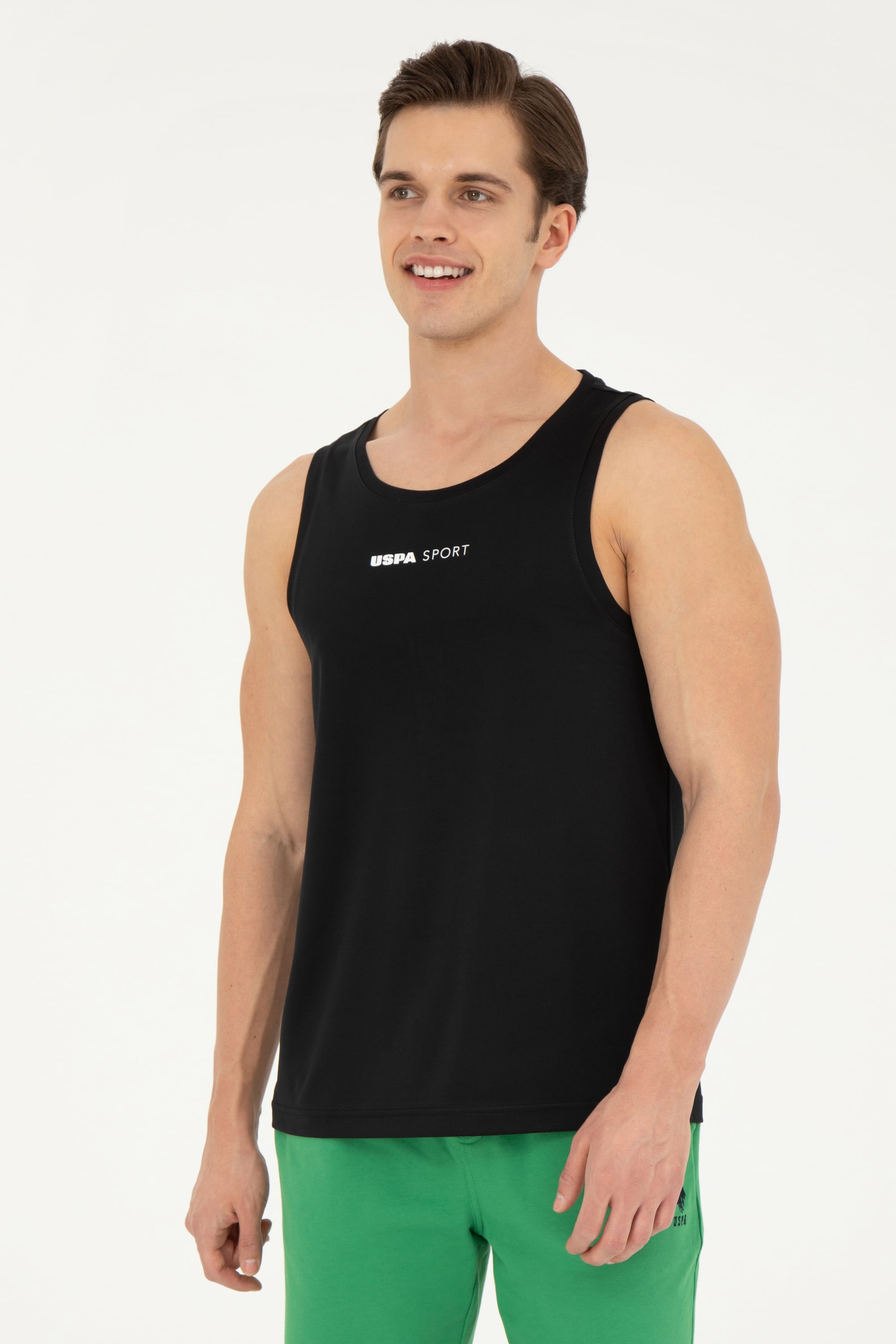 پولوشرت یقه گرد سیاه رگولار بدون آستین مردانه یو اس پولو | US POLO ASSN