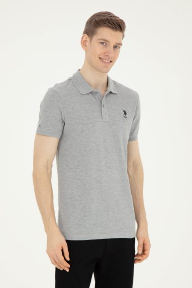پولوشرت یقه پولو خاکستری ملانژ  اندامی آستین کوتاه مردانه یو اس پولو | US POLO ASSN
