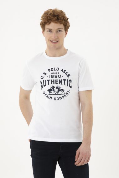 پولوشرت یقه گرد سفید  رگولار آستین کوتاه مردانه یو اس پولو | US POLO ASSN