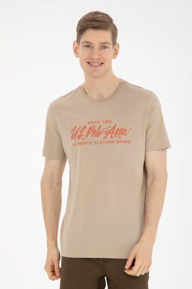 پولوشرت یقه گرد خاکی روشن  رگولار آستین کوتاه مردانه یو اس پولو | US POLO ASSN