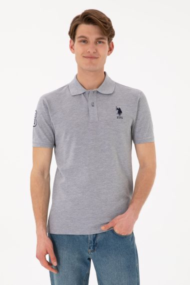 پولوشرت یقه پولو خاکستری ملانژ  اندامی  مردانه یو اس پولو | US POLO ASSN