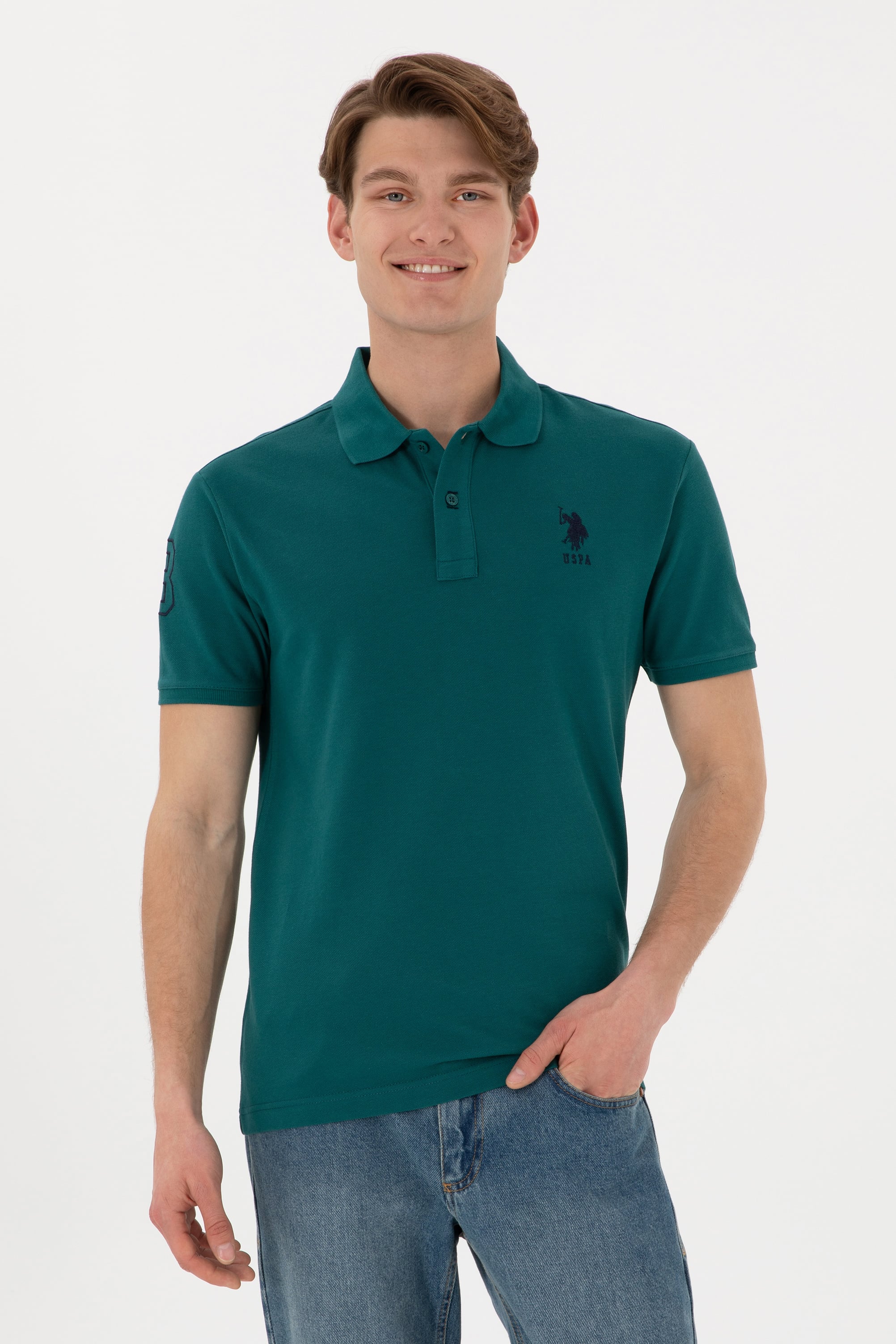 پولوشرت یقه پولو سبز تیره اندامی مردانه یو اس پولو | US POLO ASSN