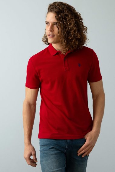 پولوشرت یقه پولو بورگاندی  اندامی آستین کوتاه مردانه یو اس پولو | US POLO ASSN