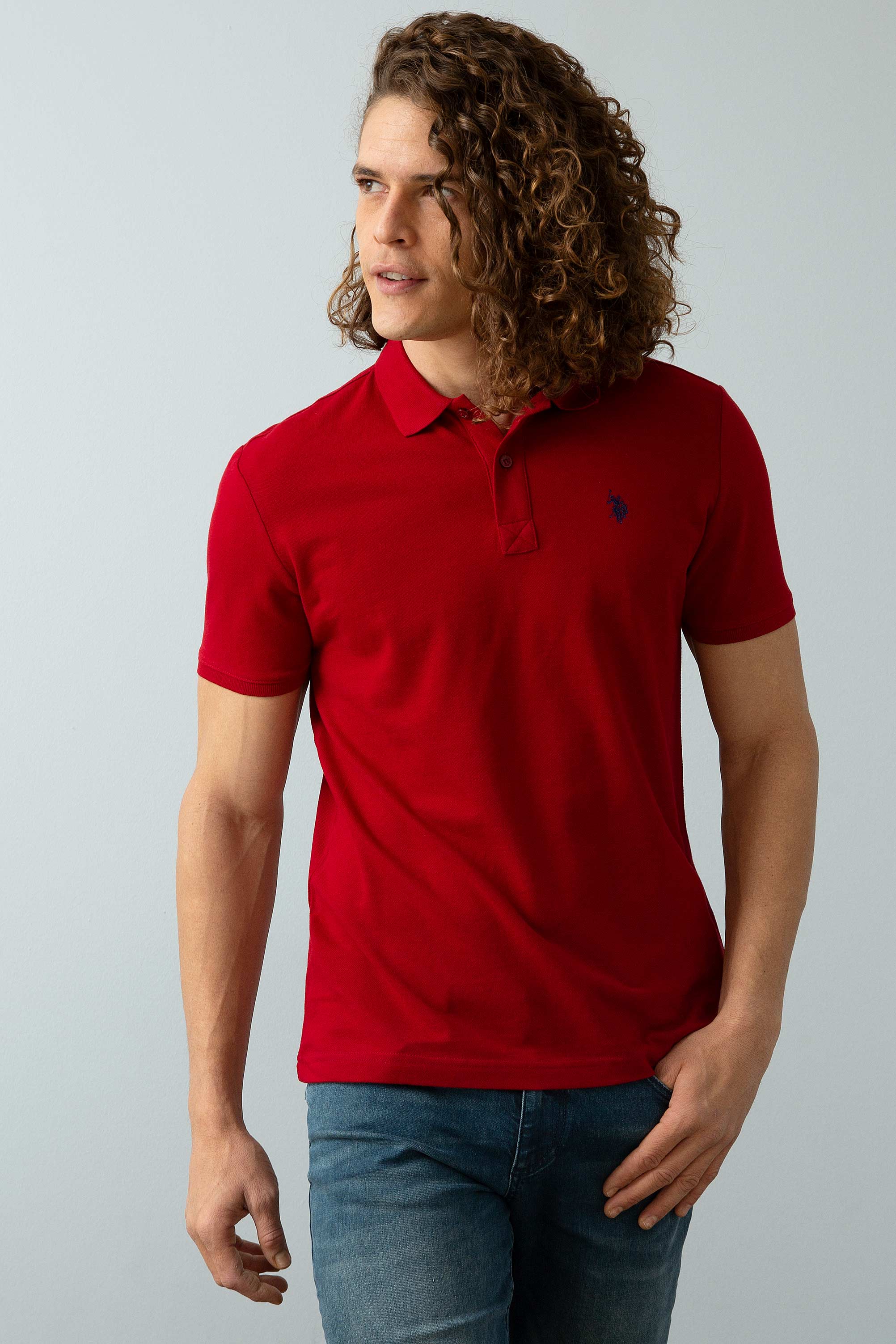 پولوشرت یقه پولو بورگاندی اندامی آستین کوتاه مردانه یو اس پولو | US POLO ASSN