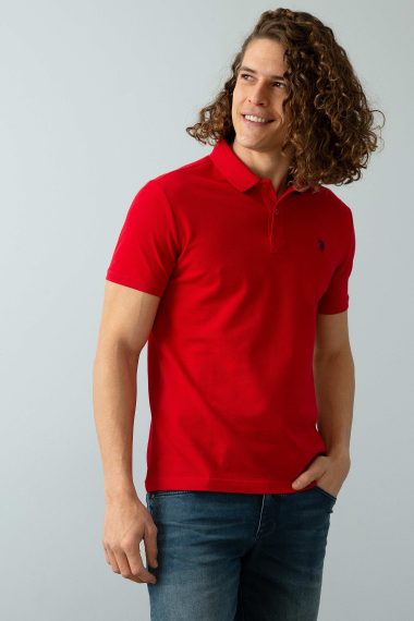 پولوشرت یقه پولو قرمز  اندامی آستین کوتاه مردانه یو اس پولو | US POLO ASSN