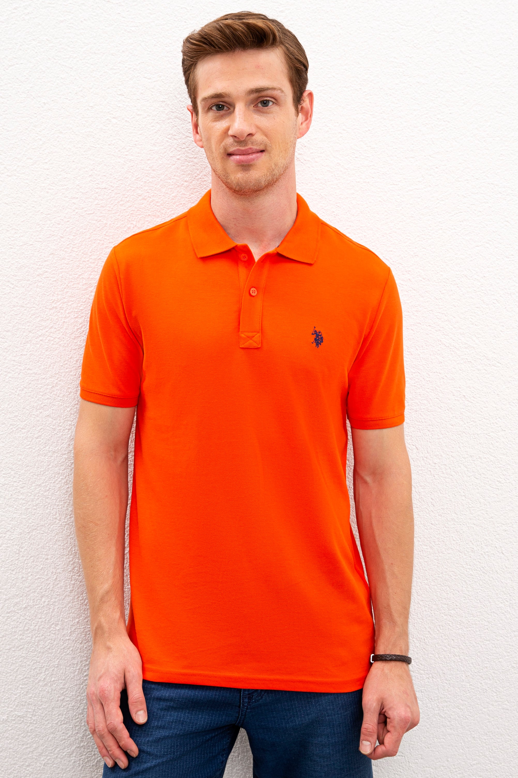 پولوشرت یقه پولو گل اناری اندامی آستین کوتاه مردانه یو اس پولو | US POLO ASSN