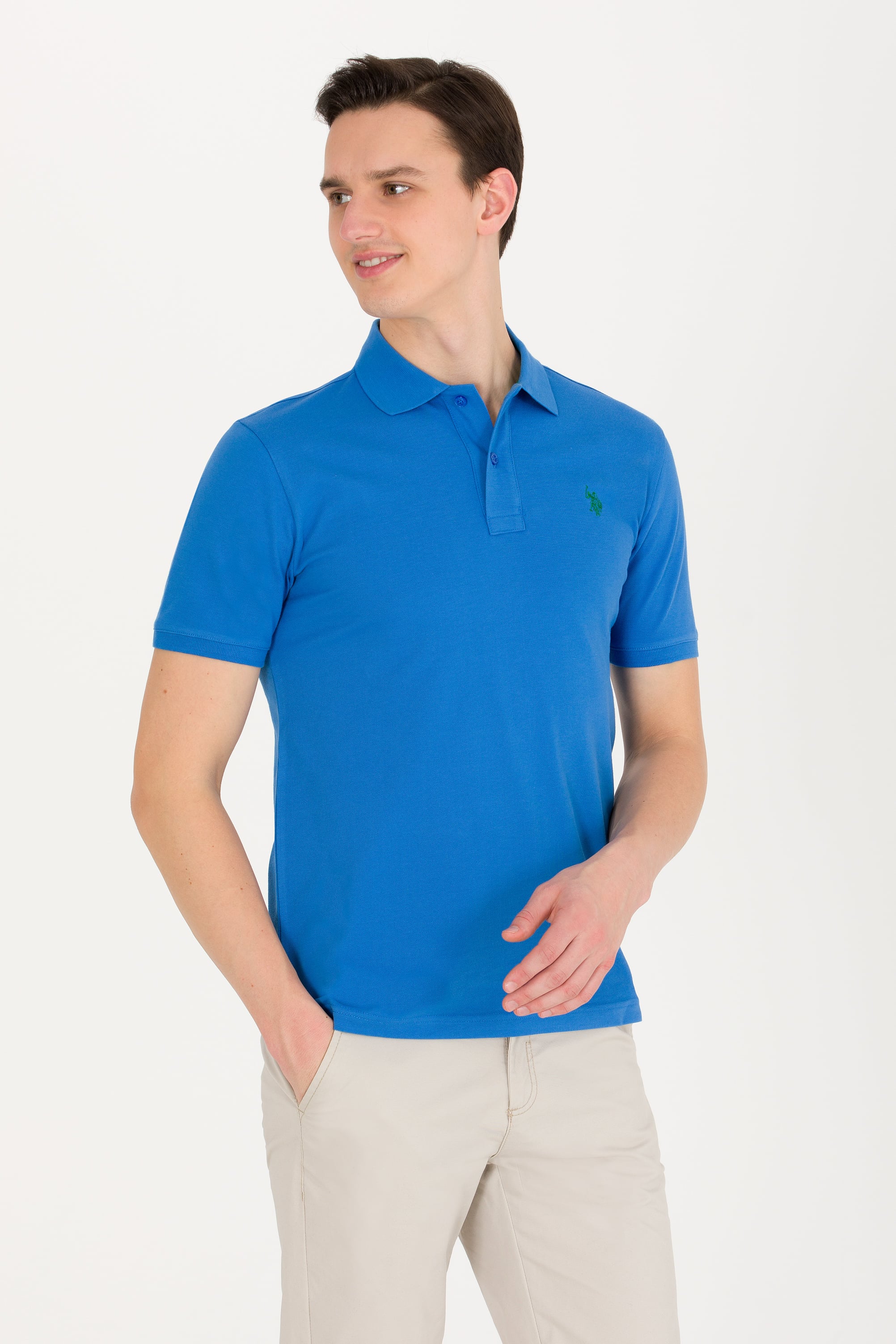 پولوشرت یقه پولو آبی اندامی آستین کوتاه مردانه یو اس پولو | US POLO ASSN