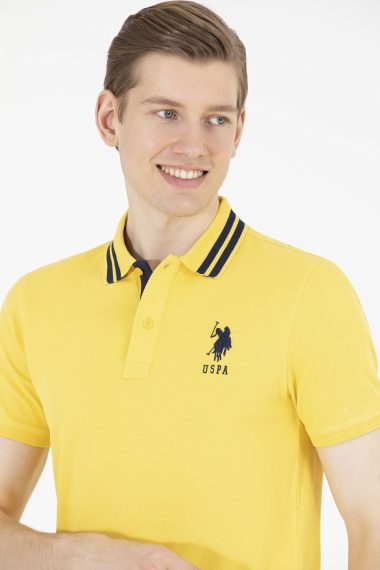 پولوشرت یقه پولو زرد تیره  اندامی آستین کوتاه مردانه یو اس پولو | US POLO ASSN