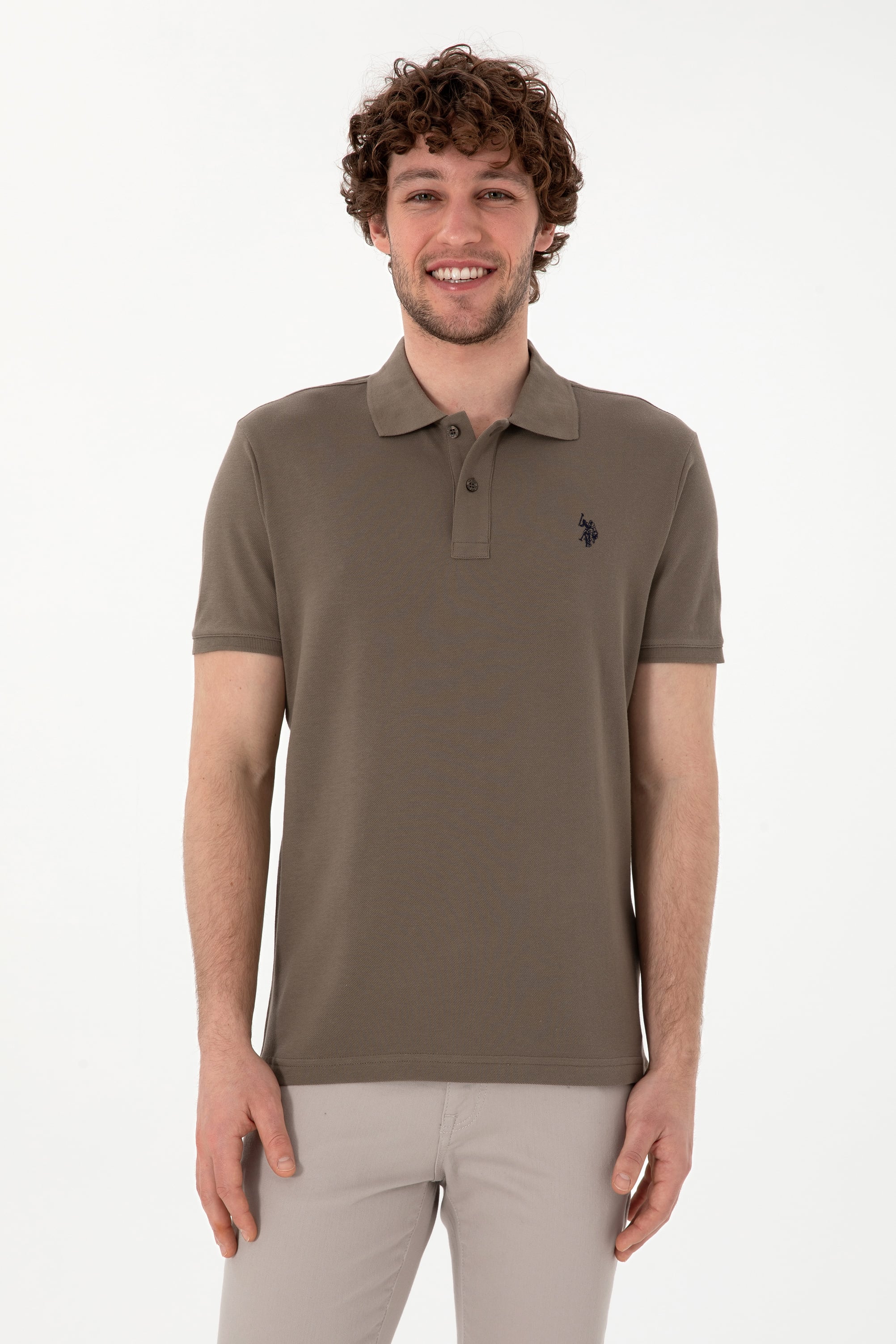 پولوشرت یقه پیراهنی ویزون اندامی آستین کوتاه مردانه یو اس پولو | US POLO ASSN