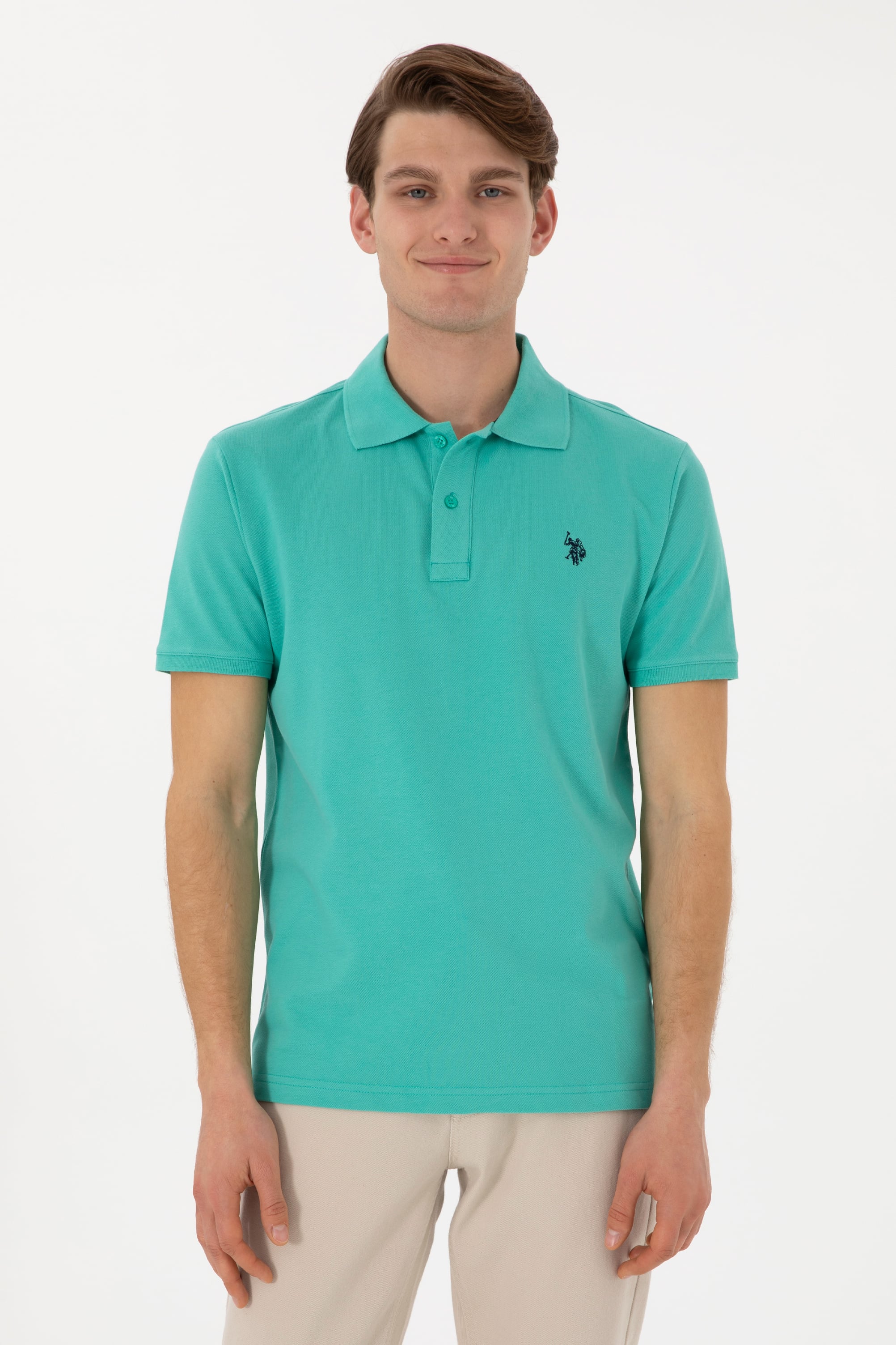 پولوشرت یقه پیراهنی نعناعی اندامی آستین کوتاه مردانه یو اس پولو | US POLO ASSN