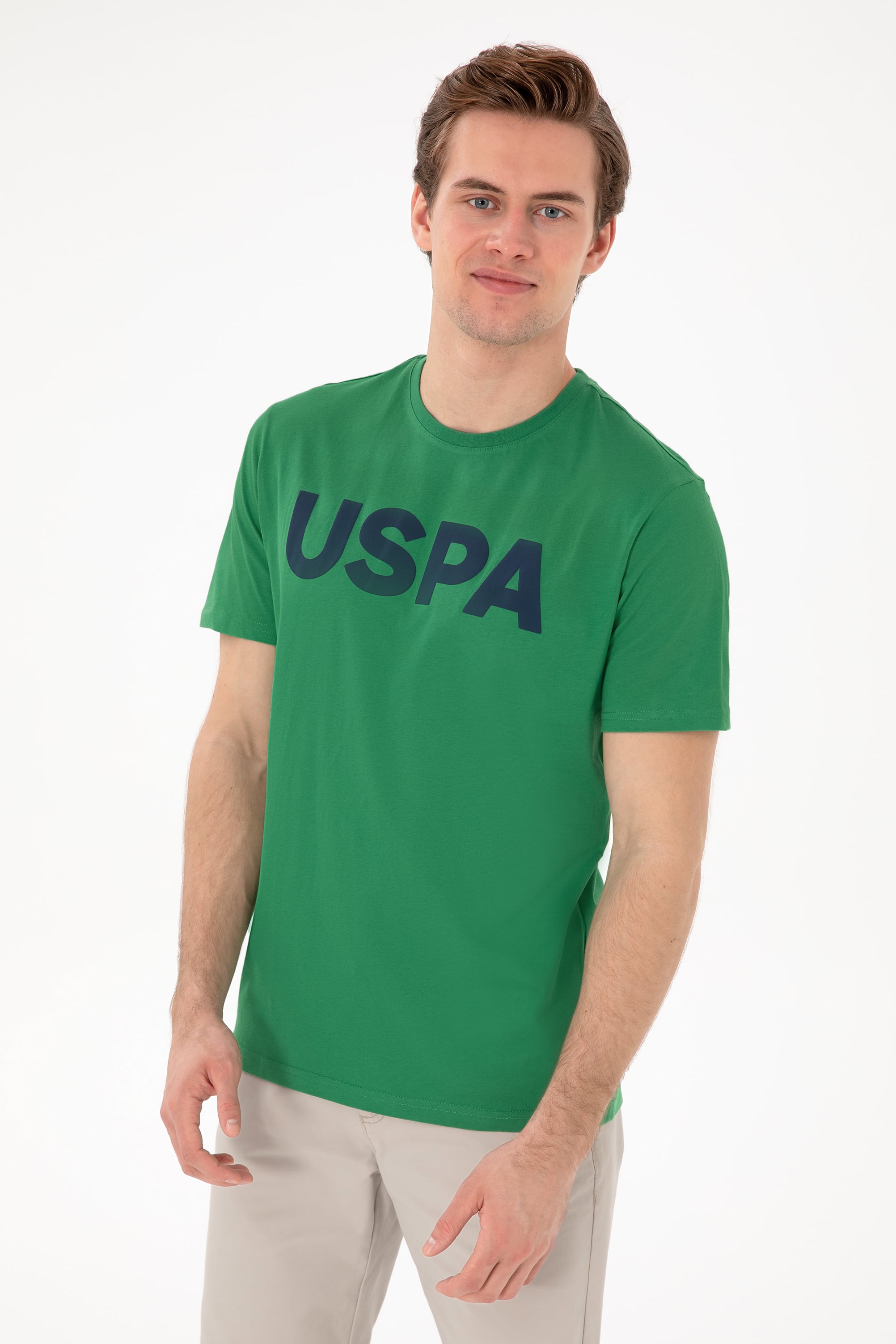 پولوشرت یقه گرد سبز رگولار آستین کوتاه مردانه یو اس پولو | US POLO ASSN