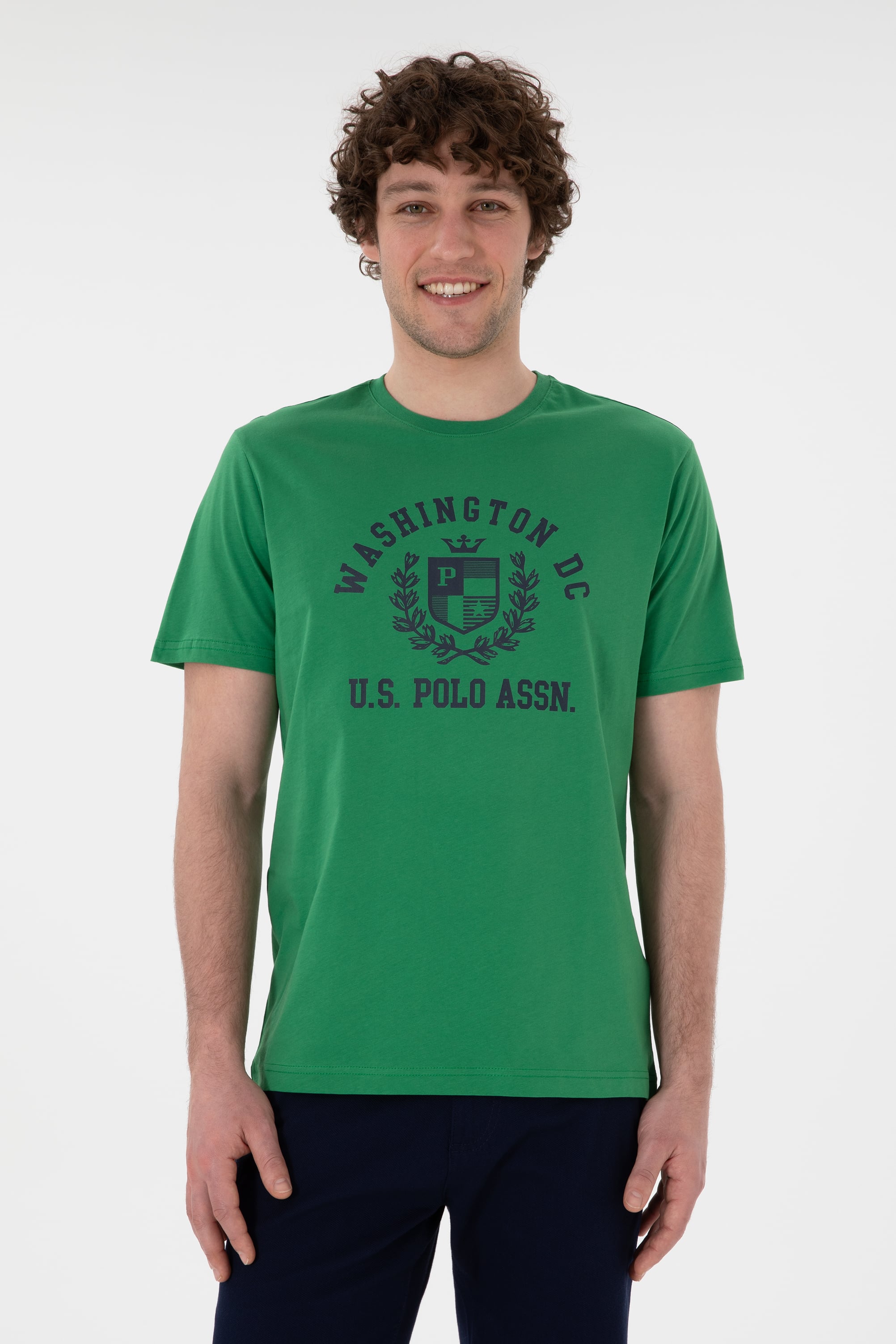 پولوشرت یقه گرد سبز رگولار آستین کوتاه مردانه یو اس پولو | US POLO ASSN