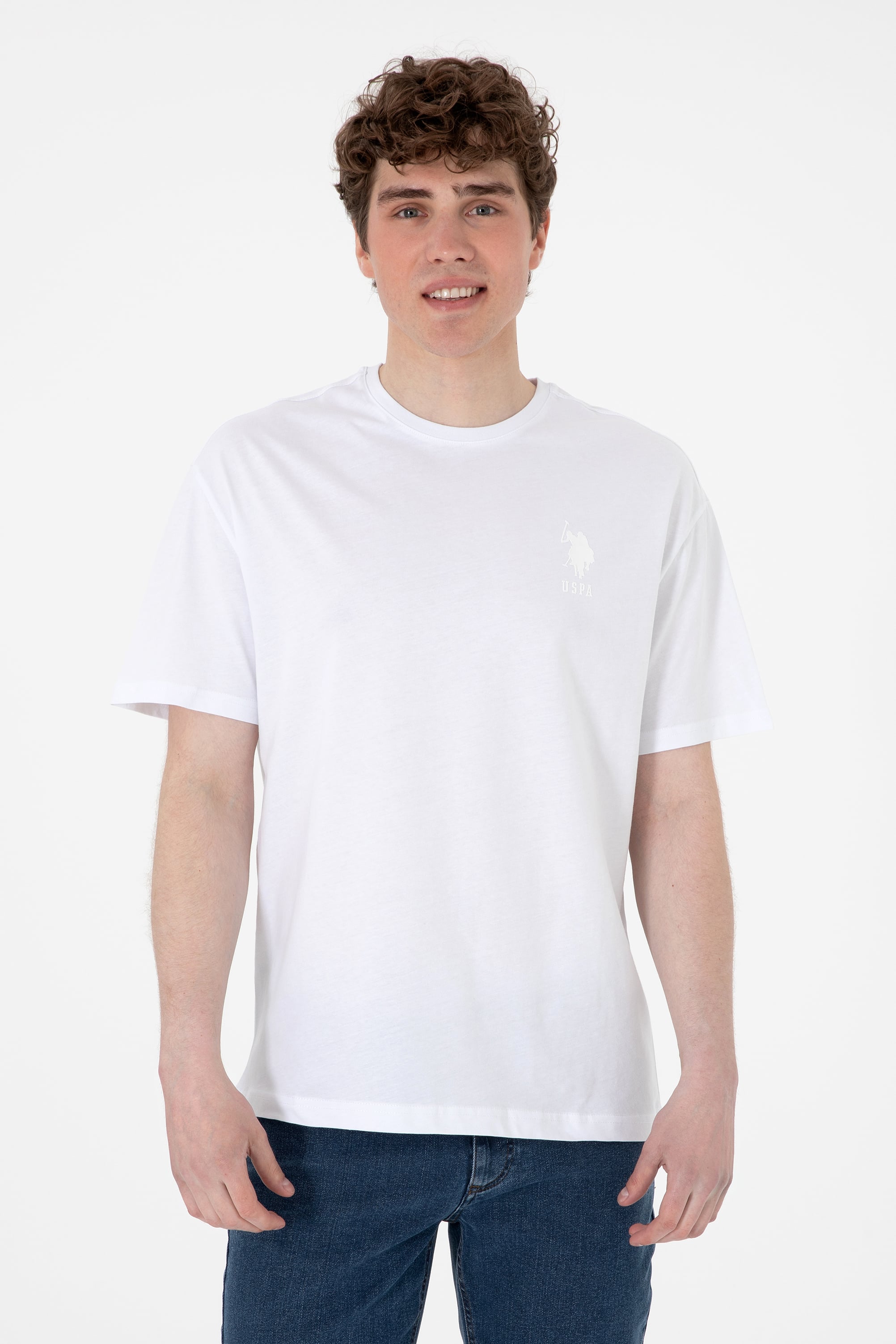 پولوشرت یقه گرد سفید ریلکس مردانه یو اس پولو | US POLO ASSN