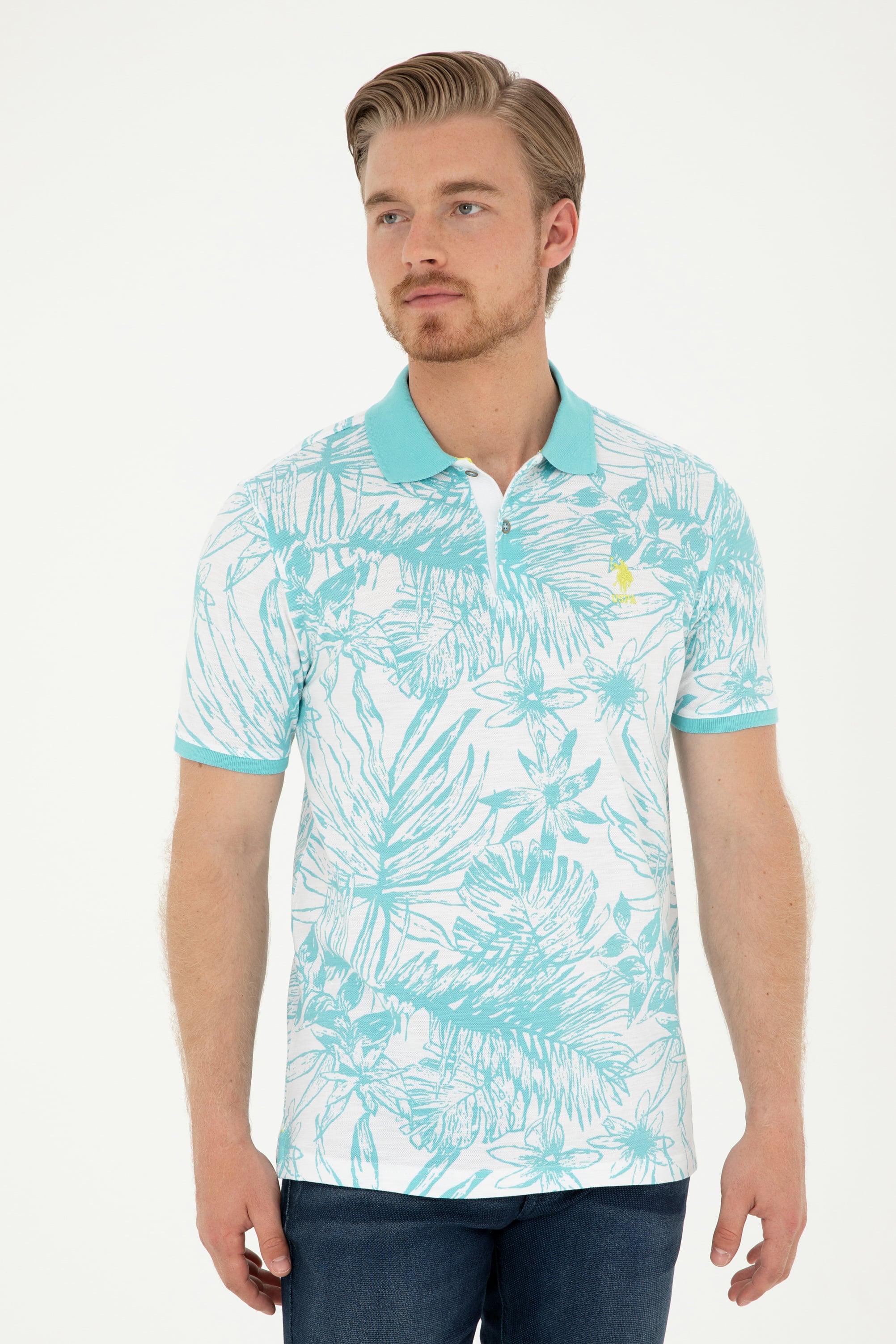 پولوشرت یقه پولو نعناعی  رگولار آستین کوتاه مردانه یو اس پولو | US POLO ASSN