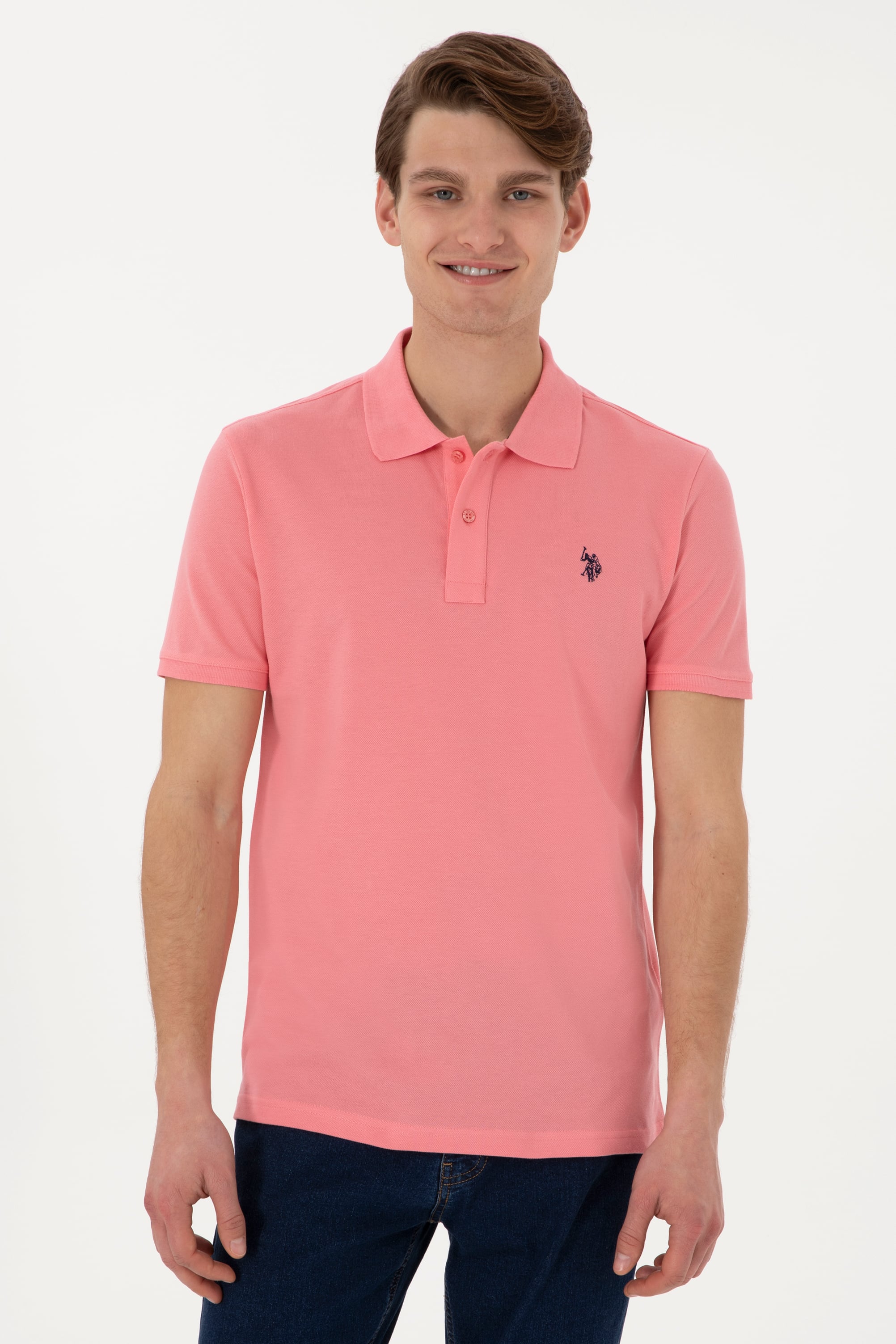 پولوشرت یقه پیراهنی صورتی اندامی آستین کوتاه مردانه یو اس پولو | US POLO ASSN
