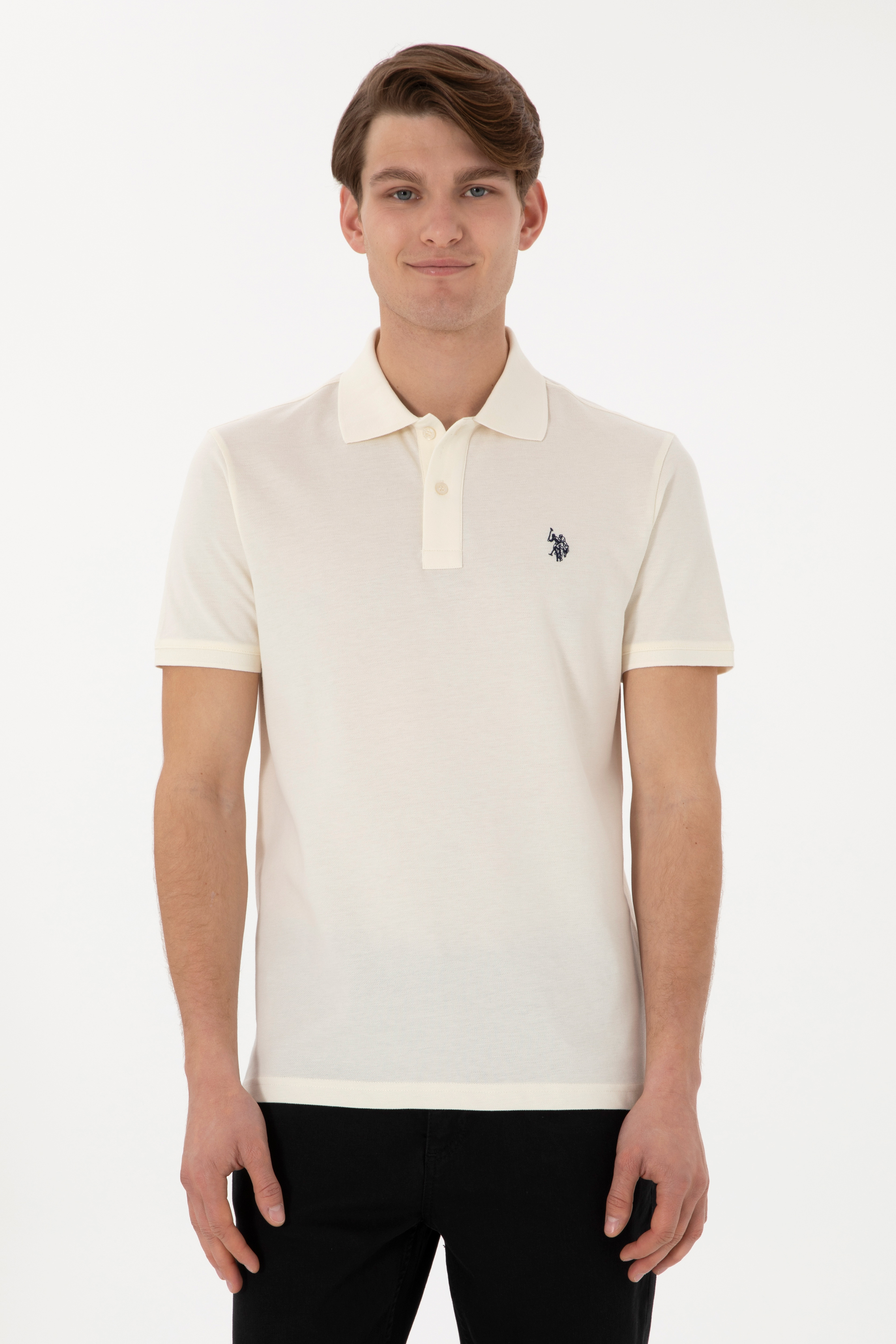 پولوشرت یقه پیراهنی سفید اندامی آستین کوتاه مردانه یو اس پولو | US POLO ASSN