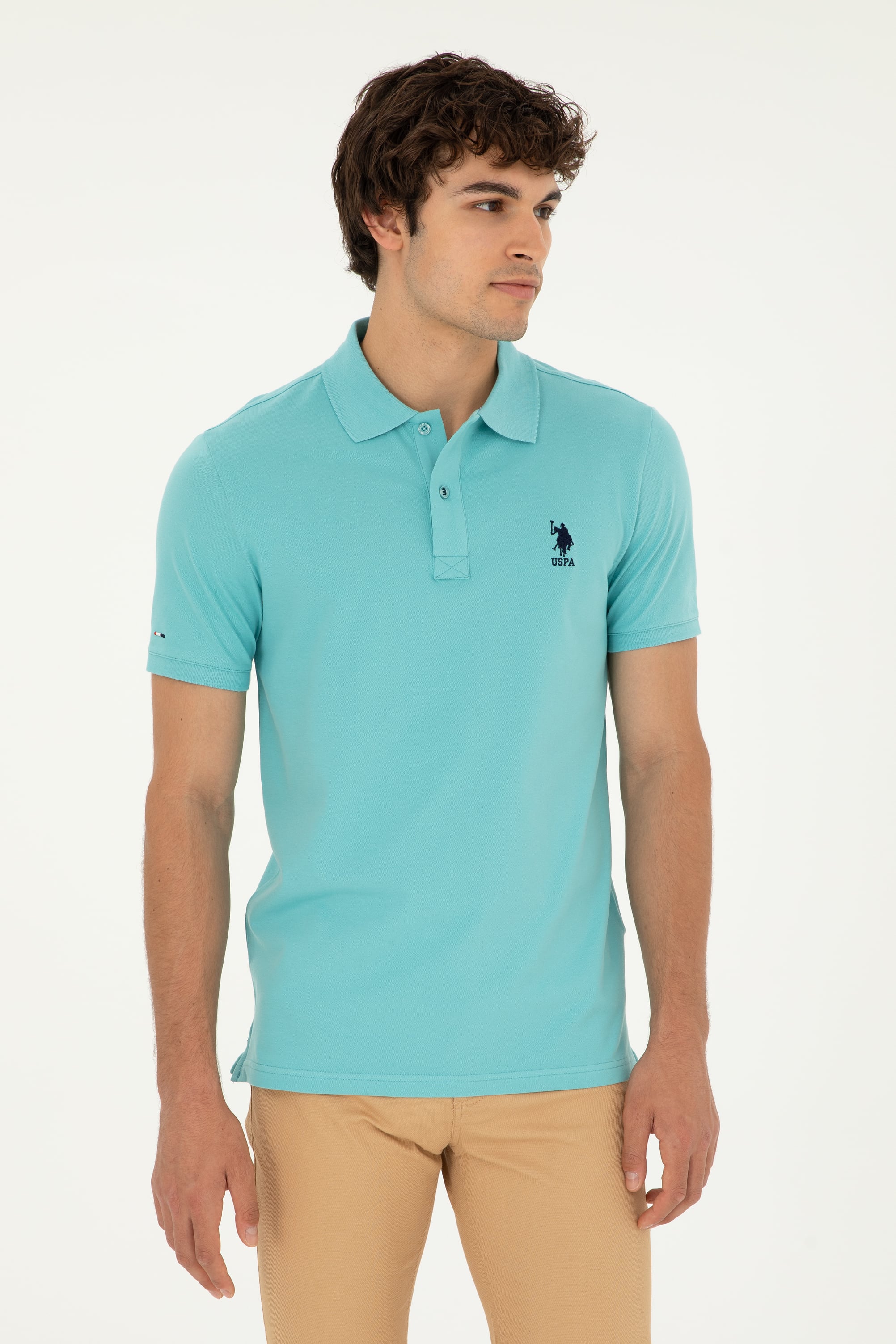 پولوشرت یقه پولو نعناعی اندامی آستین کوتاه مردانه یو اس پولو | US POLO ASSN
