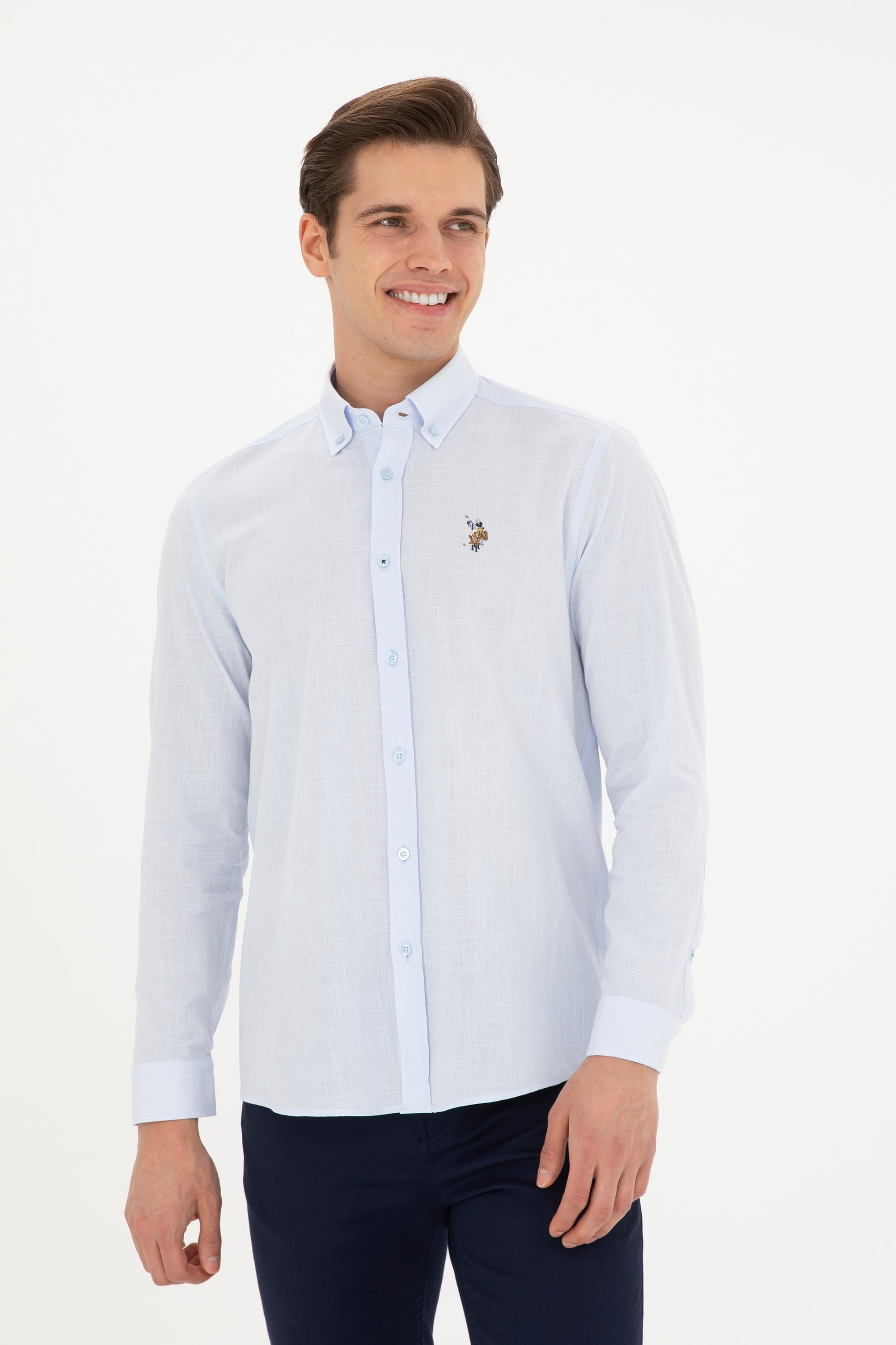 پیراهن بیسیک سورمه ای روشن رگولار مردانه یو اس پولو | US POLO ASSN