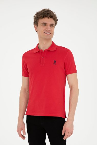 پولوشرت یقه پولو قرمز  اندامی آستین کوتاه مردانه یو اس پولو | US POLO ASSN