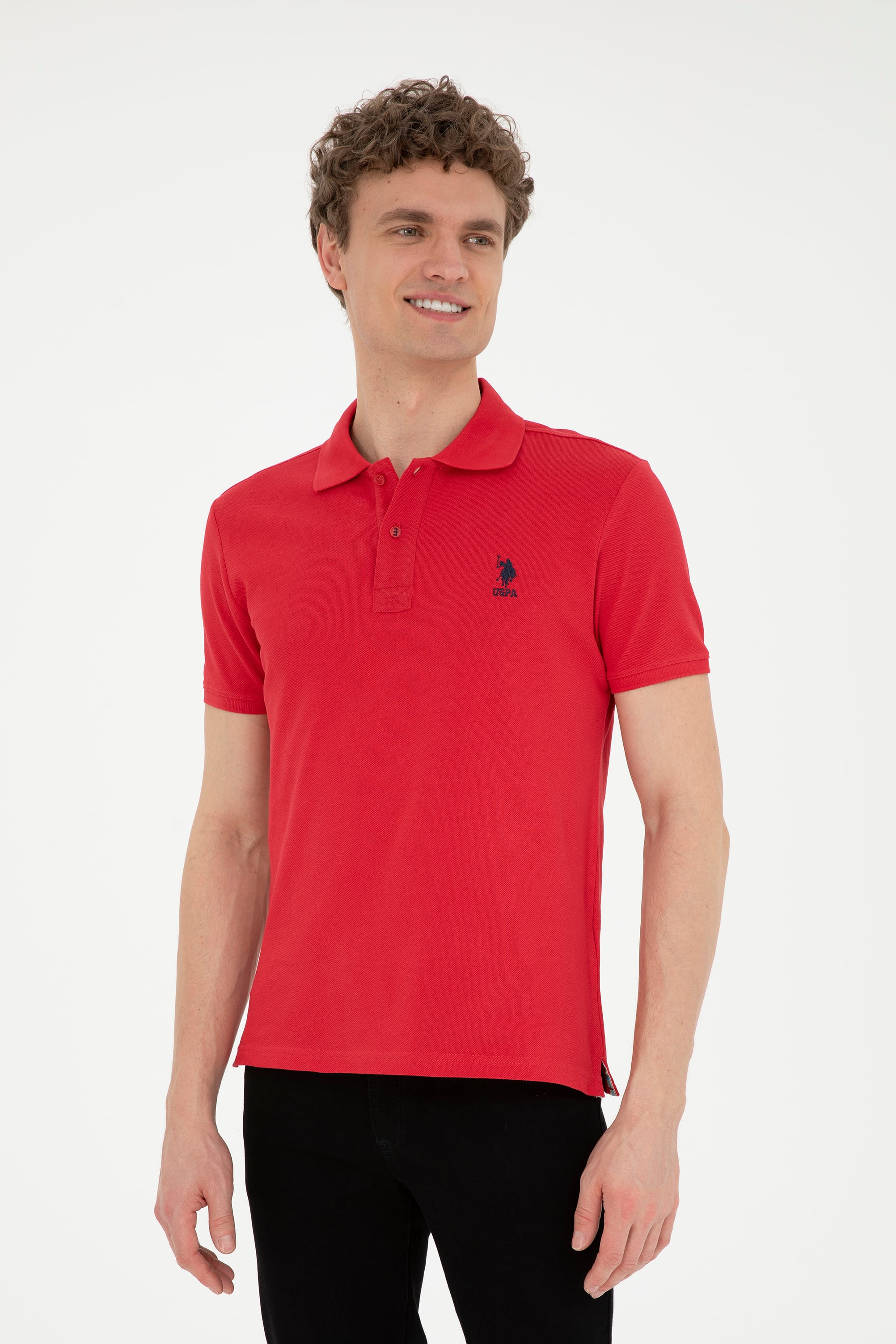 پولوشرت یقه پولو قرمز اندامی آستین کوتاه مردانه یو اس پولو | US POLO ASSN