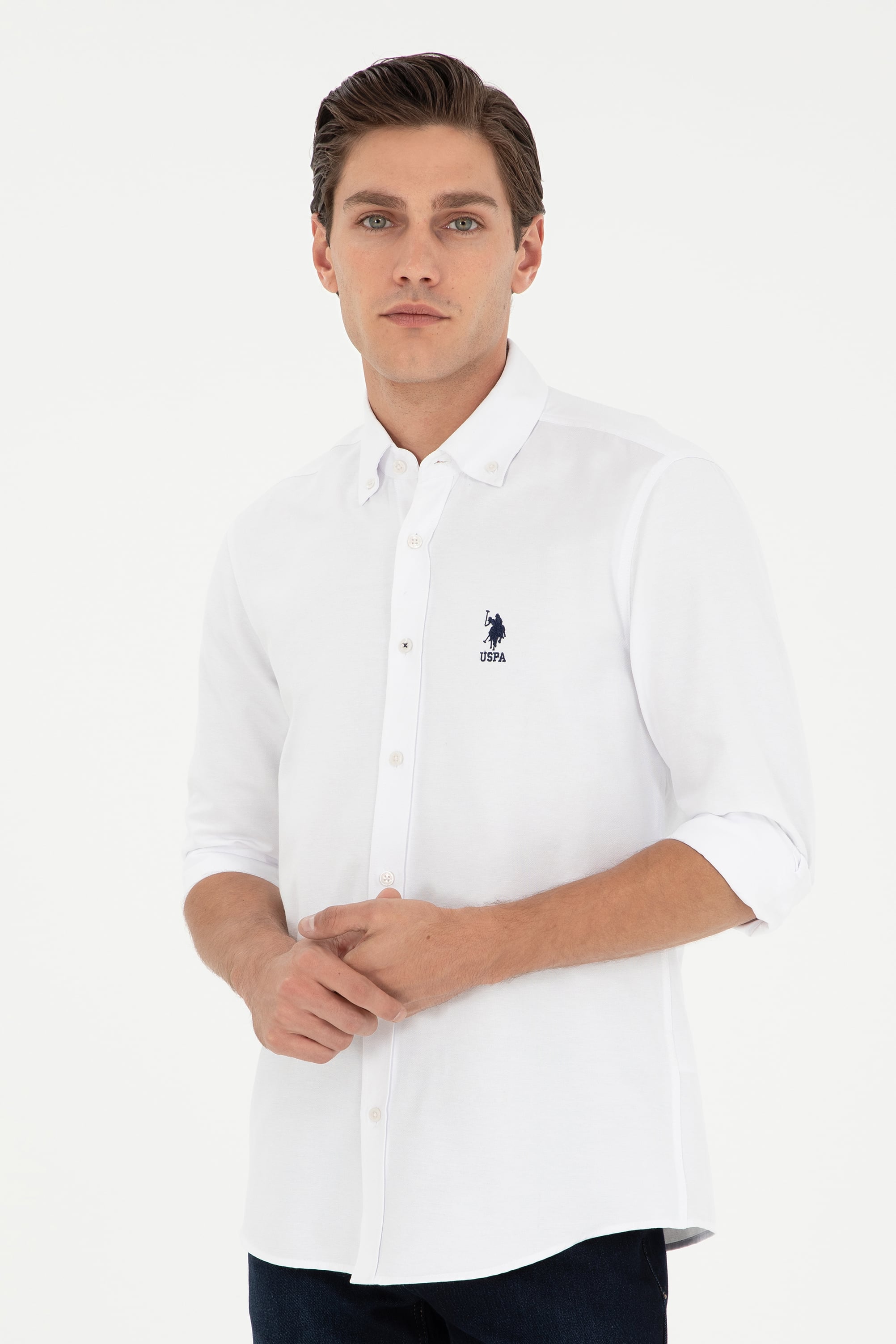 پیراهن بیسیک سفید اندامی مردانه یو اس پولو | US POLO ASSN