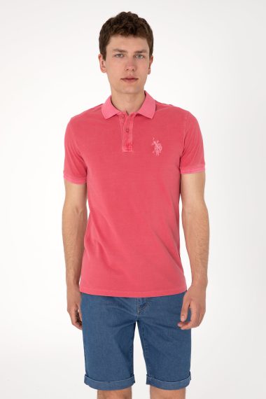 پولوشرت یقه پیراهنی صورتی تیره  اندامی آستین کوتاه مردانه یو اس پولو | US POLO ASSN
