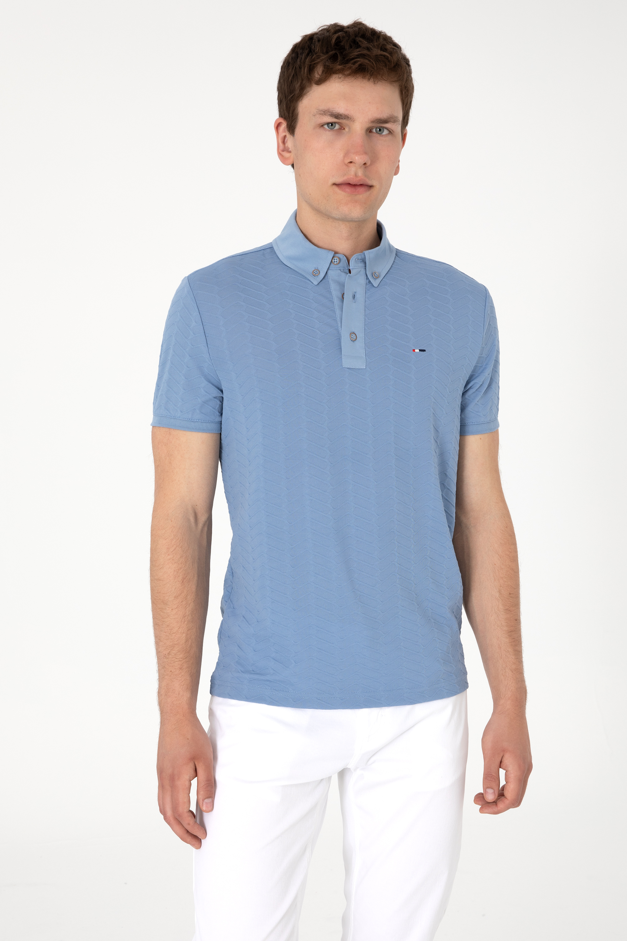 پولوشرت یقه پولو آبی اندامی مردانه یو اس پولو | US POLO ASSN