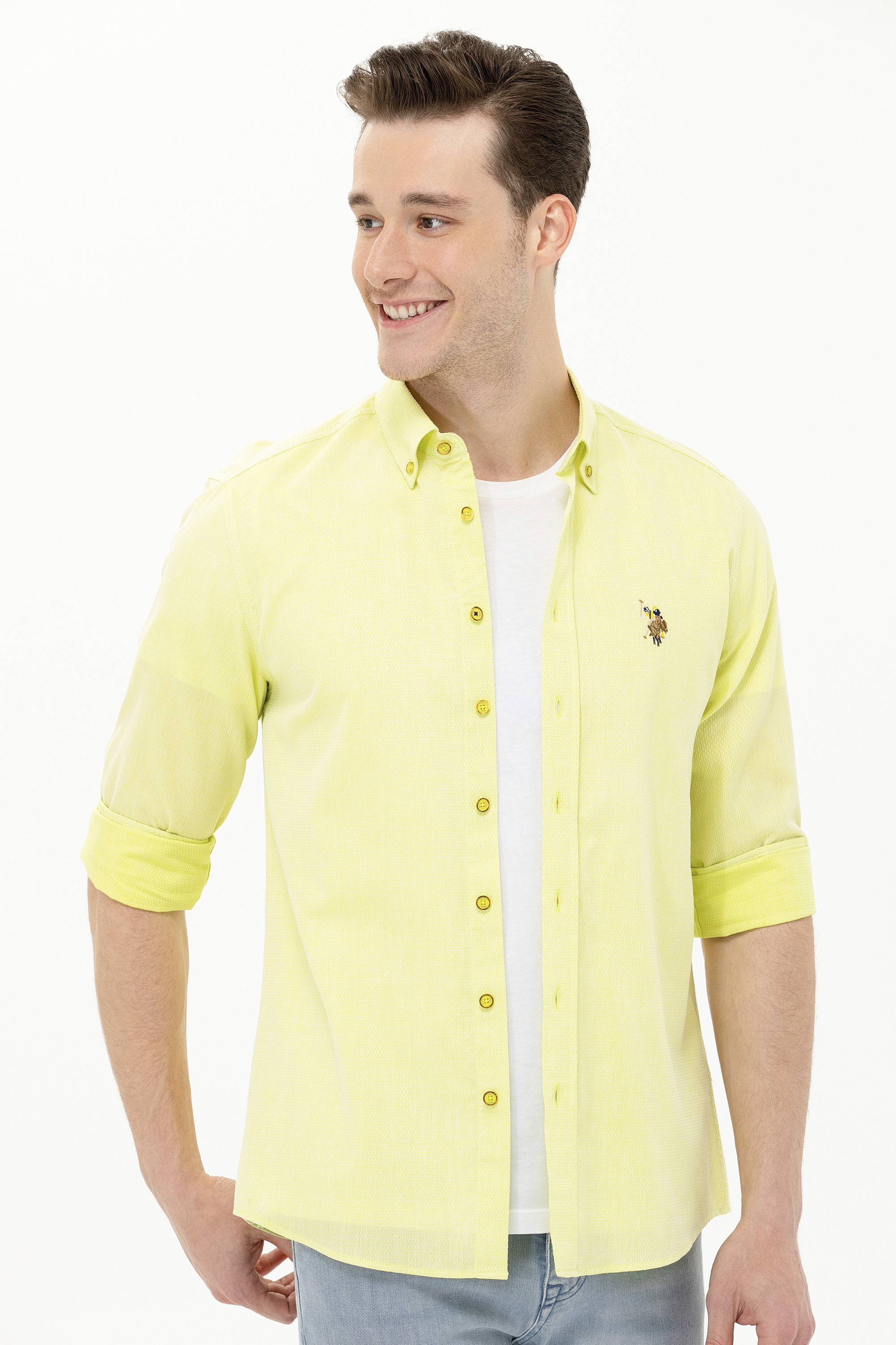 پیراهن لیمویی اندامی مردانه یو اس پولو | US POLO ASSN