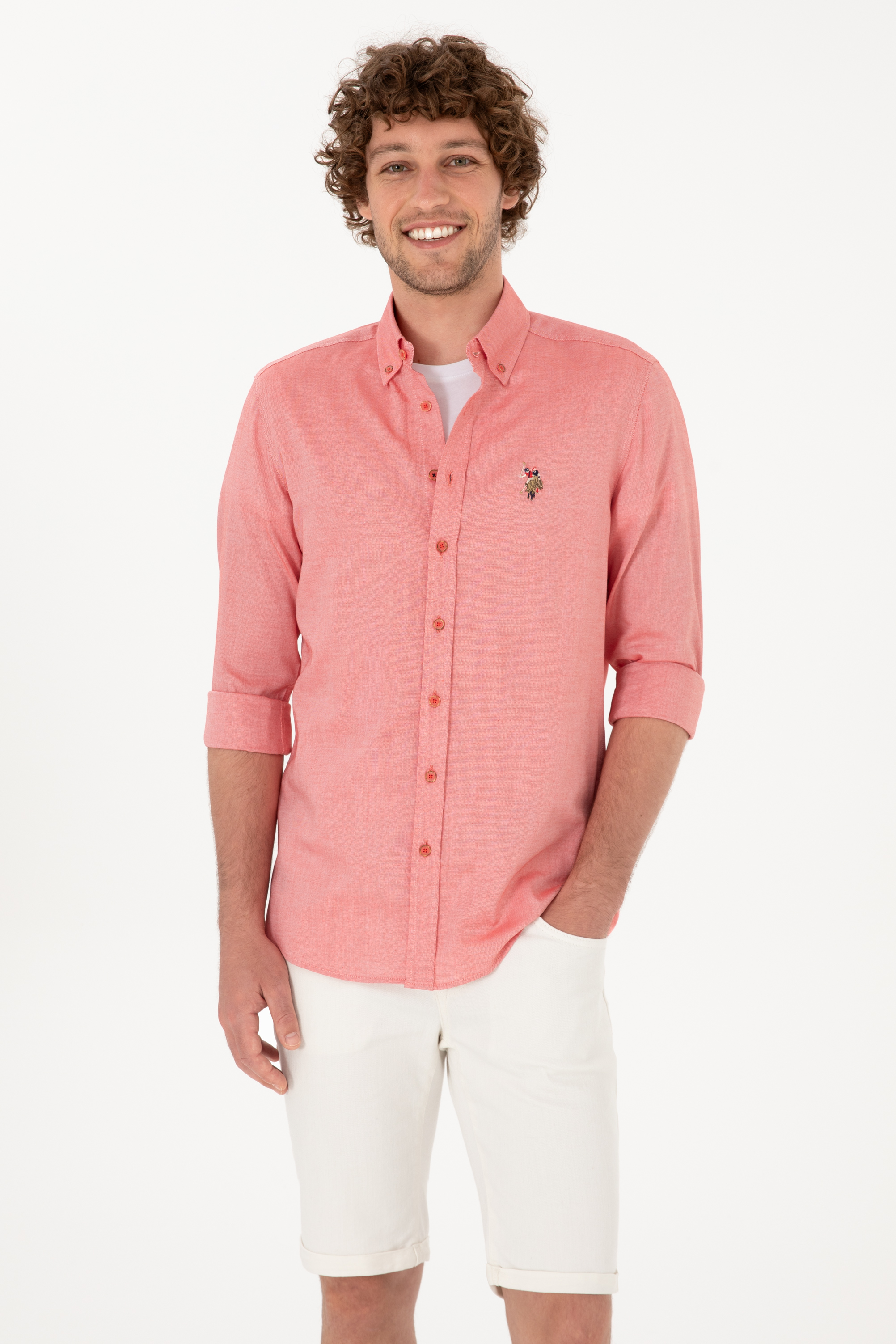 پیراهن قرمز اندامی مردانه یو اس پولو | US POLO ASSN
