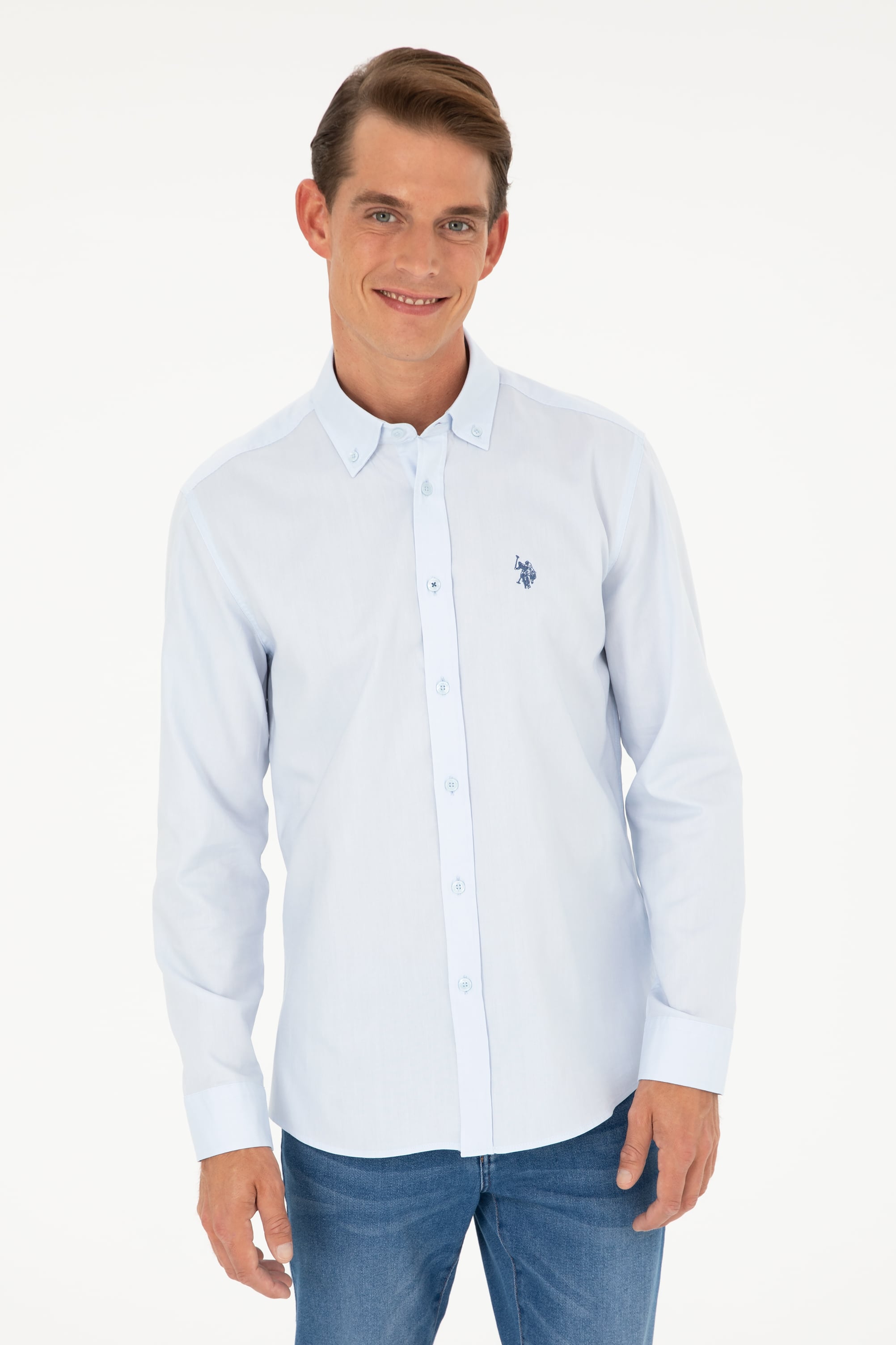 پیراهن بیسیک سورمه ای روشن رگولار مردانه یو اس پولو | US POLO ASSN