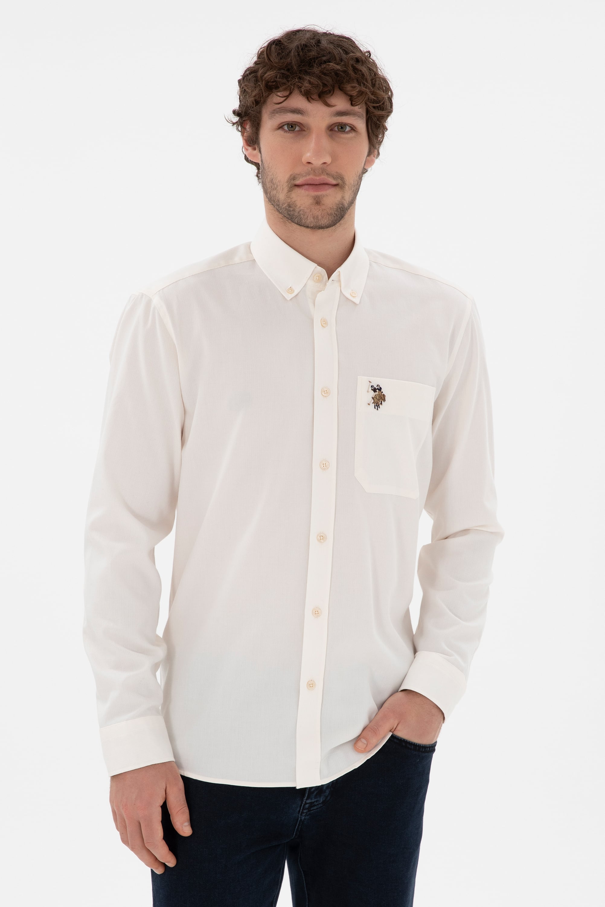 پیراهن سفید رگولار مردانه یو اس پولو | US POLO ASSN