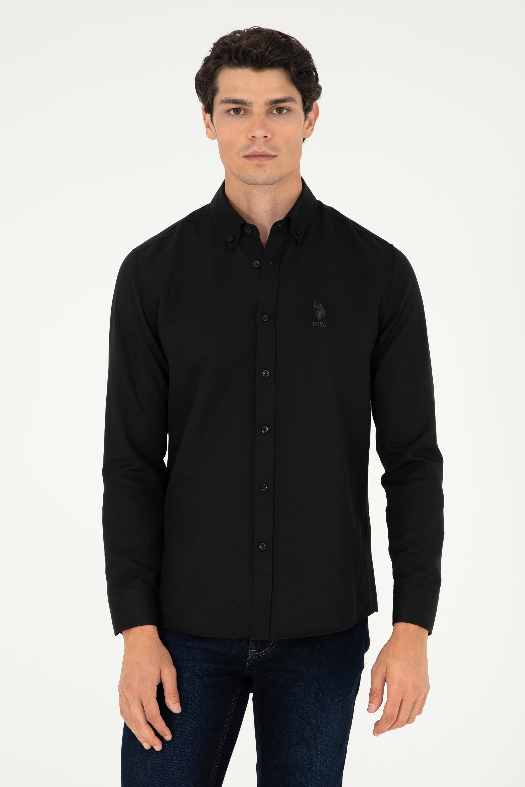 پیراهن بیسیک سیاه اندامی مردانه یو اس پولو | US POLO ASSN