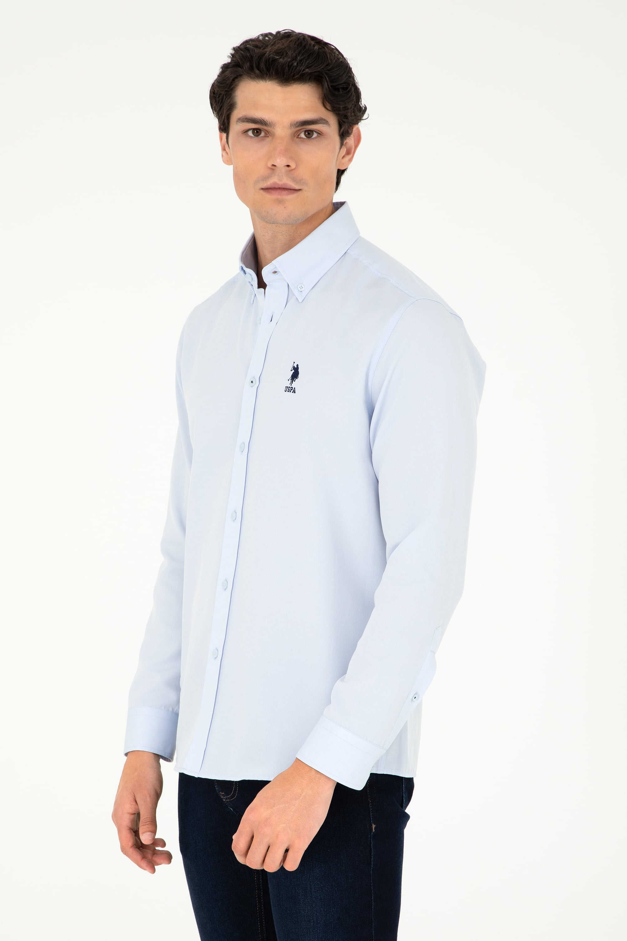 پیراهن بیسیک سورمه ای روشن رگولار مردانه یو اس پولو | US POLO ASSN