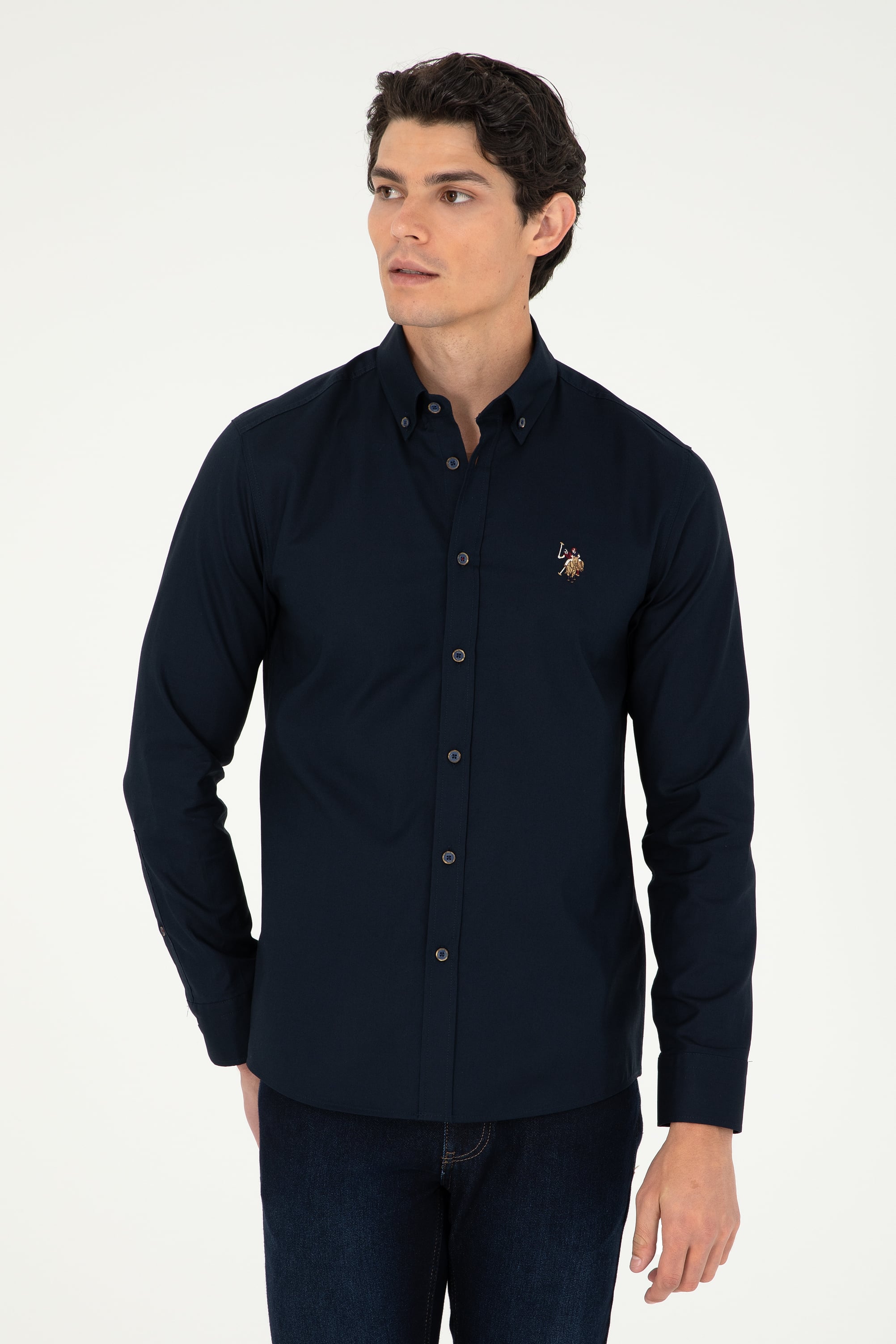پیراهن بیسیک لاجورد اندامی مردانه یو اس پولو | US POLO ASSN